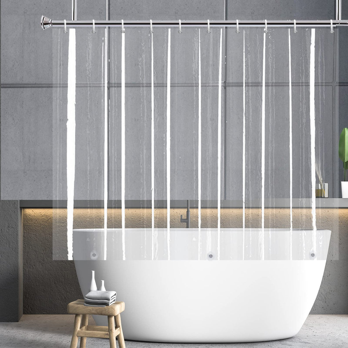YISURE Short Shower Curtain Liner 180x150cm, PEVA Shorter Length Shower Curtain Clear with Magnetic Bottom Mold Resistant, Plastic Hooks, Width 70 x