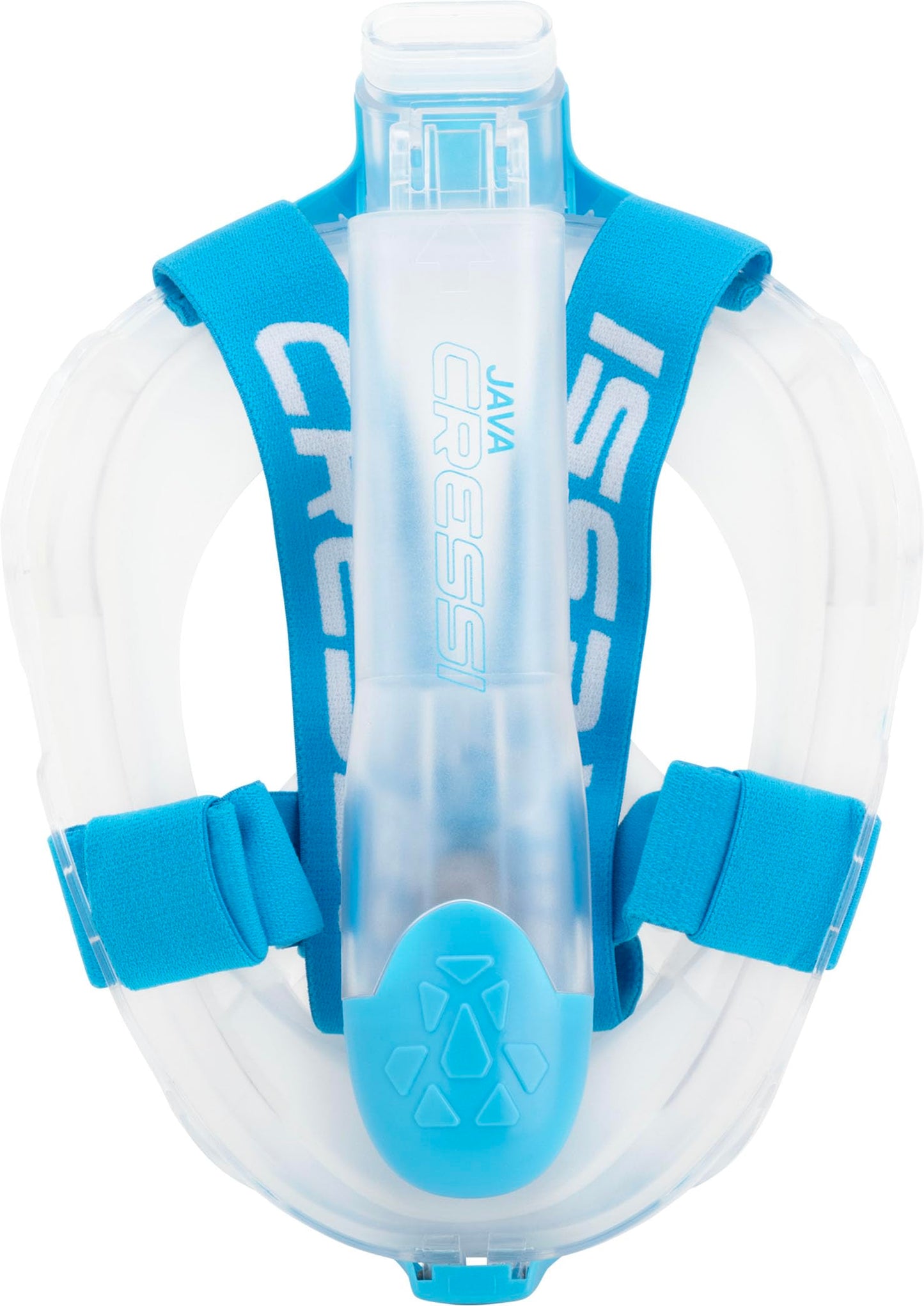 CRESSI Java Full Face Mask Clear/Blue S/M-Unisex Full Face Snorkel Mask, Ultra Clear Anti Fog Lens, 100% Silicone, Snorkel Dry with Safety Valves,