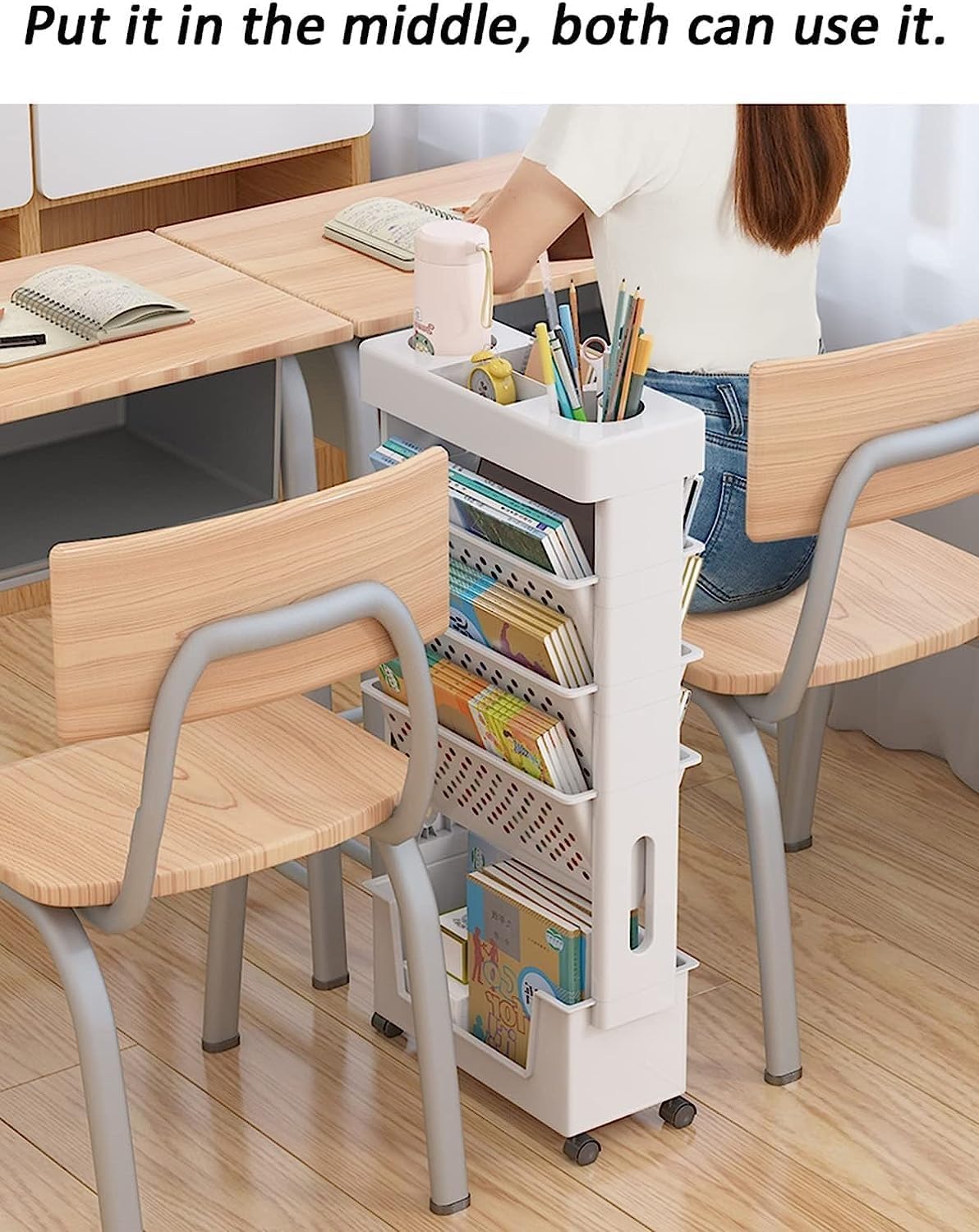 CIFFRA Mobile Bookshelf with Wheel, Large Capacity Magazine Rack Book Cart Removable Storage Organizer Kids Bookshelf