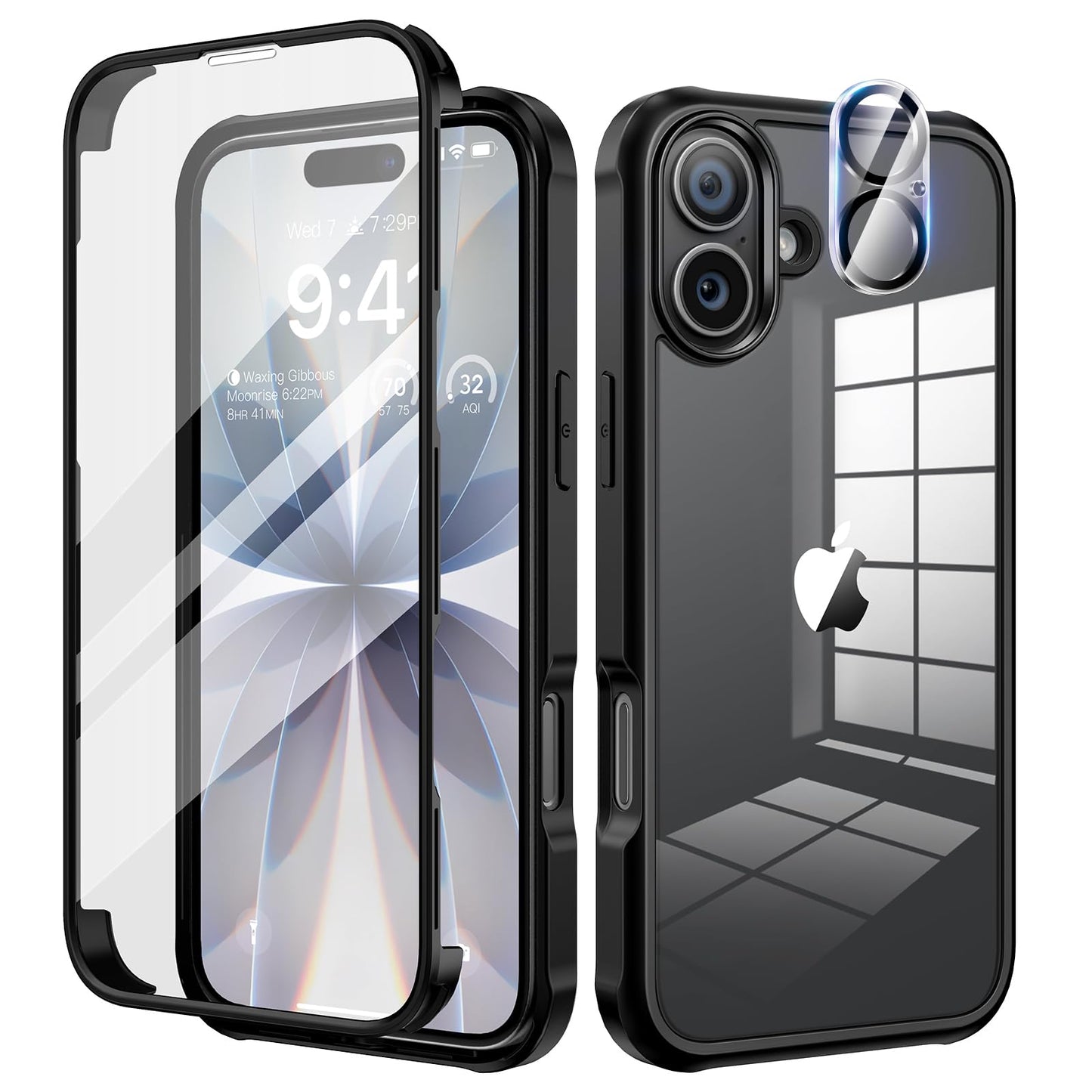 seacosmo for iPhone 17 Case 6.3-Inch, [Built-in 9H Tempered Glass Screen Protector + Camera Lens Protector] Full Body Shockproof Cover Bumper Clear