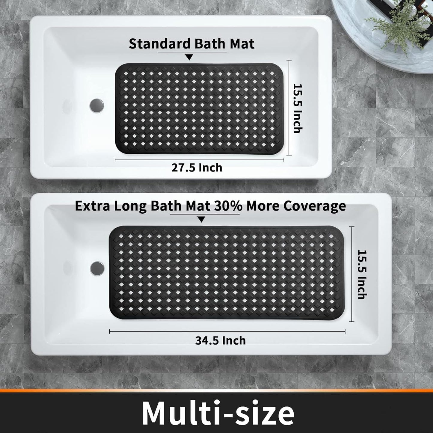 Yimobra Non Slip Bath Mat, Super Strong Suction Cups, 88 x 40 cm Long Tub Mat with Drain Holes, Machine Washable Fast Draining Shower Mats