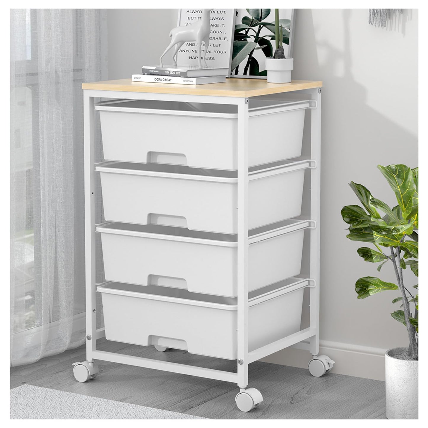 SYKIARIOL 4 Drawers Storage Trolley, Multipurpose Storage Drawer Unit with Lockable Wheels, Utility Rolling Storage Cart for Home Office Classroom,
