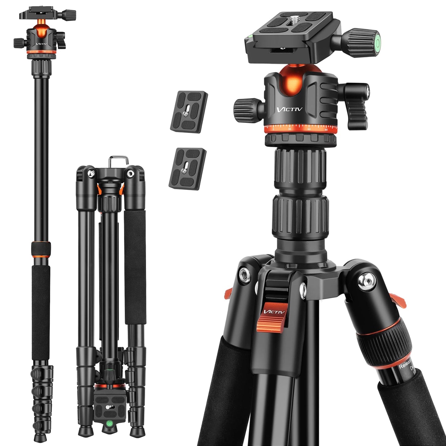 Victiv 78"/ 198cm Camera Tripod for Canon Sony Nikon, DSLR Tripod Lightweight with Monopod for Travel, Compact Tripods with Ball Head and Phone