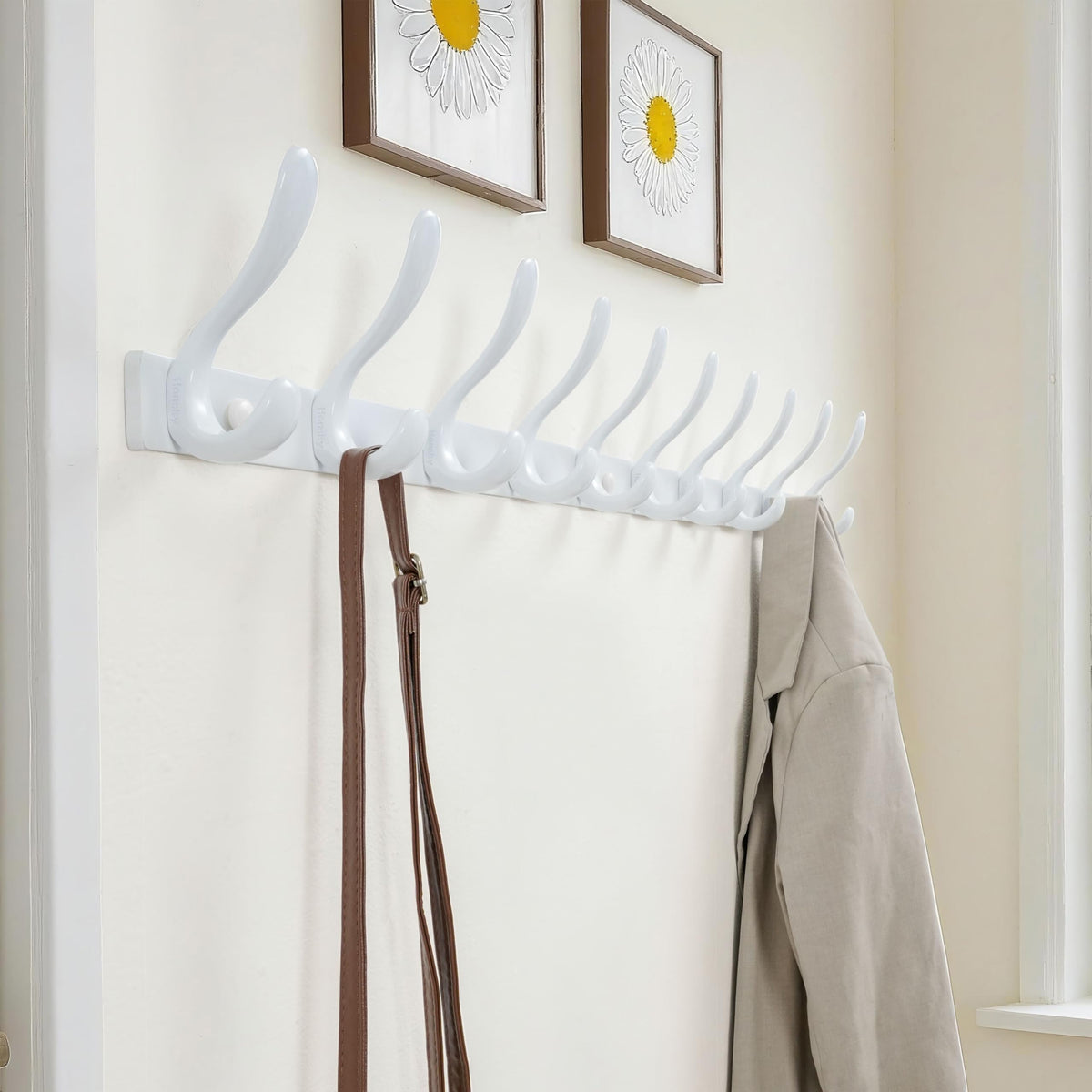 HONSKY Wall Mounted Coat Rack - 94cm Long Heavy Duty Metal 10 Double Hook, Sturdy & Space-Saving, for Hallway,Bedroom, Entryway, Holds Jackets