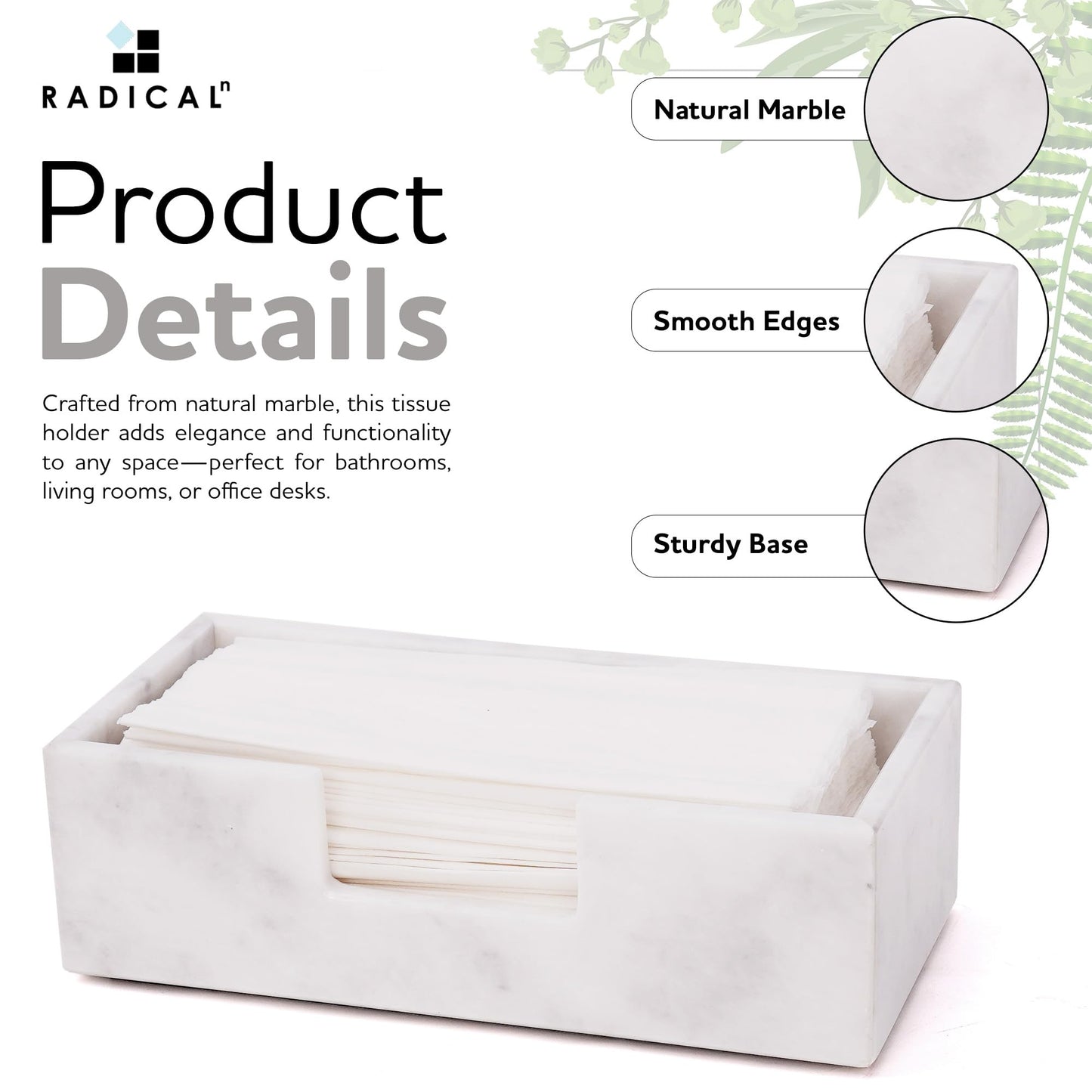 Radicaln Marble Tissue Holder Box 10" Inches White Handmade Luxury Paper Tissue for Bathroom, Coffee Table, Vanity & Office Desk Accessories