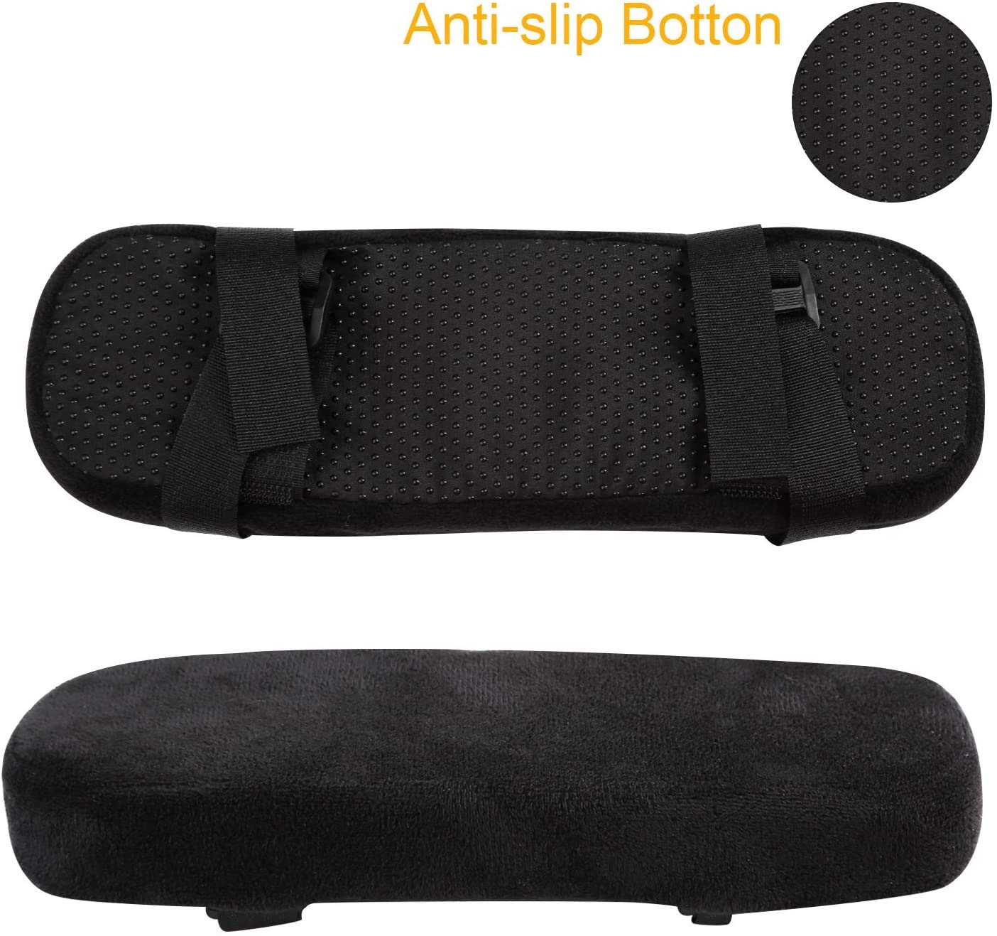 LEADSTAR Armrest Pads, Chair Arm Covers Cushions Ergonomic Memory Foam Anti-Slip Elbow Support Pillow for Computer, Gaming and Desk Chairs(Black)