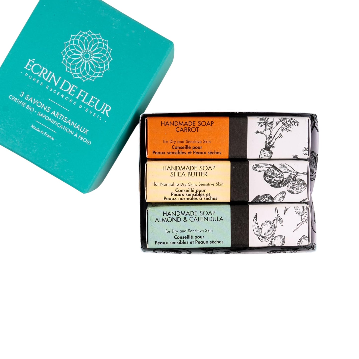 ?crin de Fleur - Organic Artisanal Soap 3-pack (Shea Butter 1x90g, Carrot 1x90g, Almond & Calendula 1x90g)