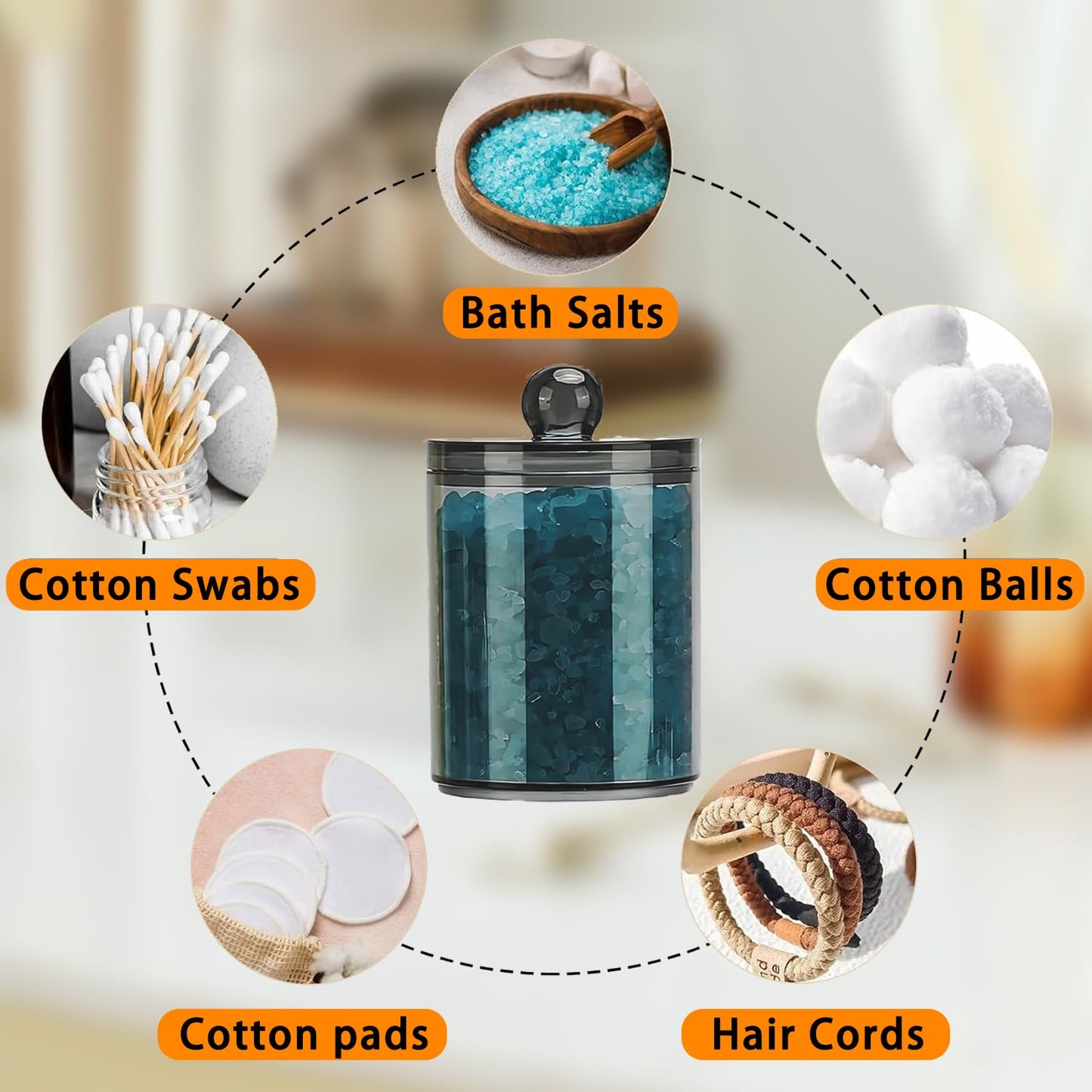 WUMUTI 4 PCS Cotton Pad Holder Cotton Bud Dispenser with Lids, 10 oz Clear Black Qtip Holder Bathroom Canisters Cosmetic Storage Jars for Cottons