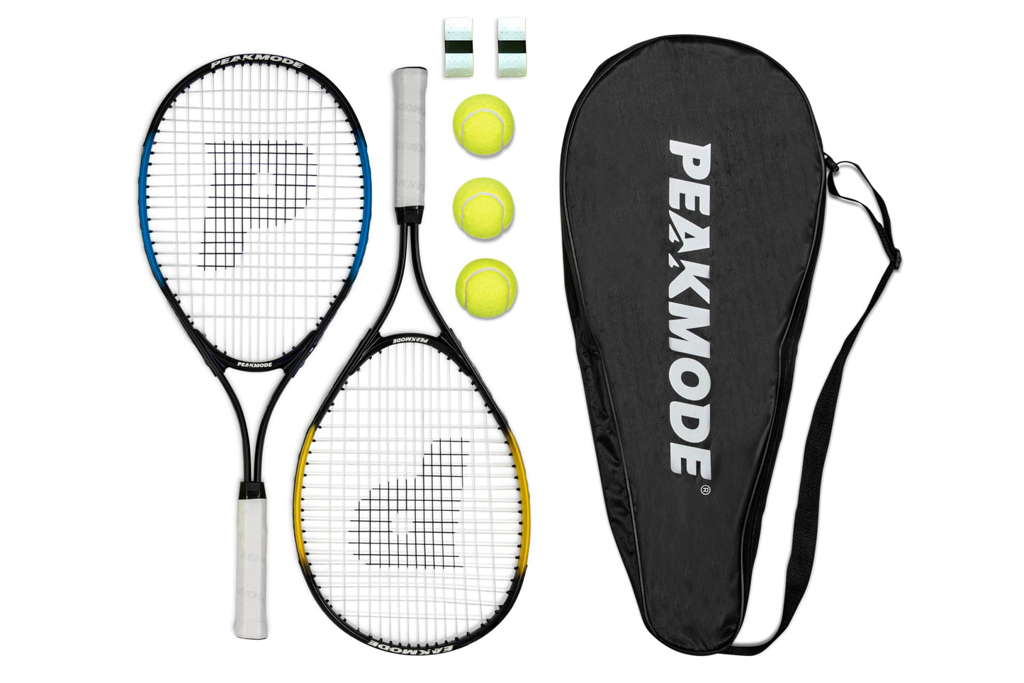 PEAKMODE Tennis Racket Set (27 inch), 3 Tennis Balls, 2 Overgrip Tapes and Foam Carry Bag
