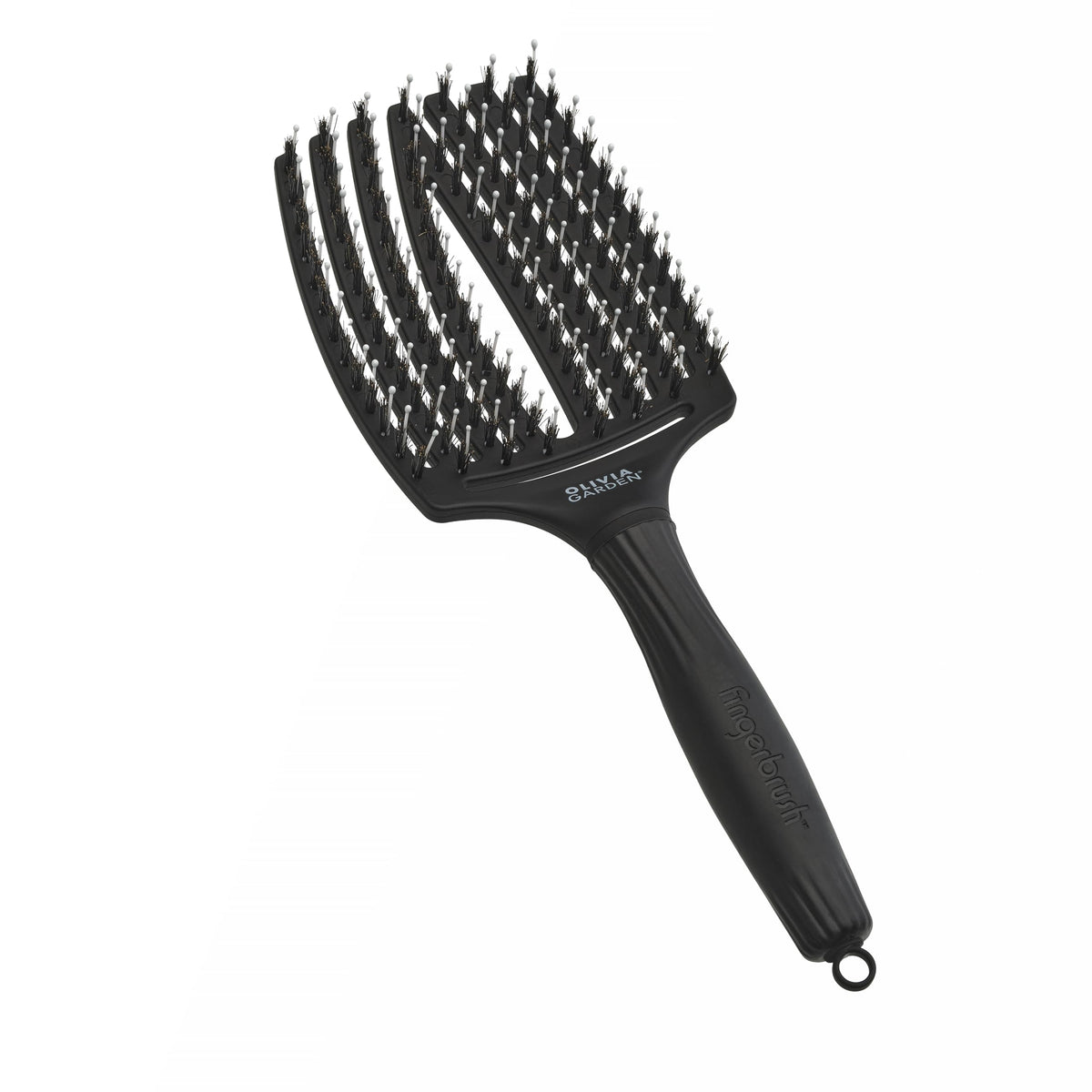Olivia Garden - Fingerbrush Combo Large - Styling Hair Brush for Dry & Detangled Long Hair - Curved Head Scalp Massage - Boar & Nylon Bristles for