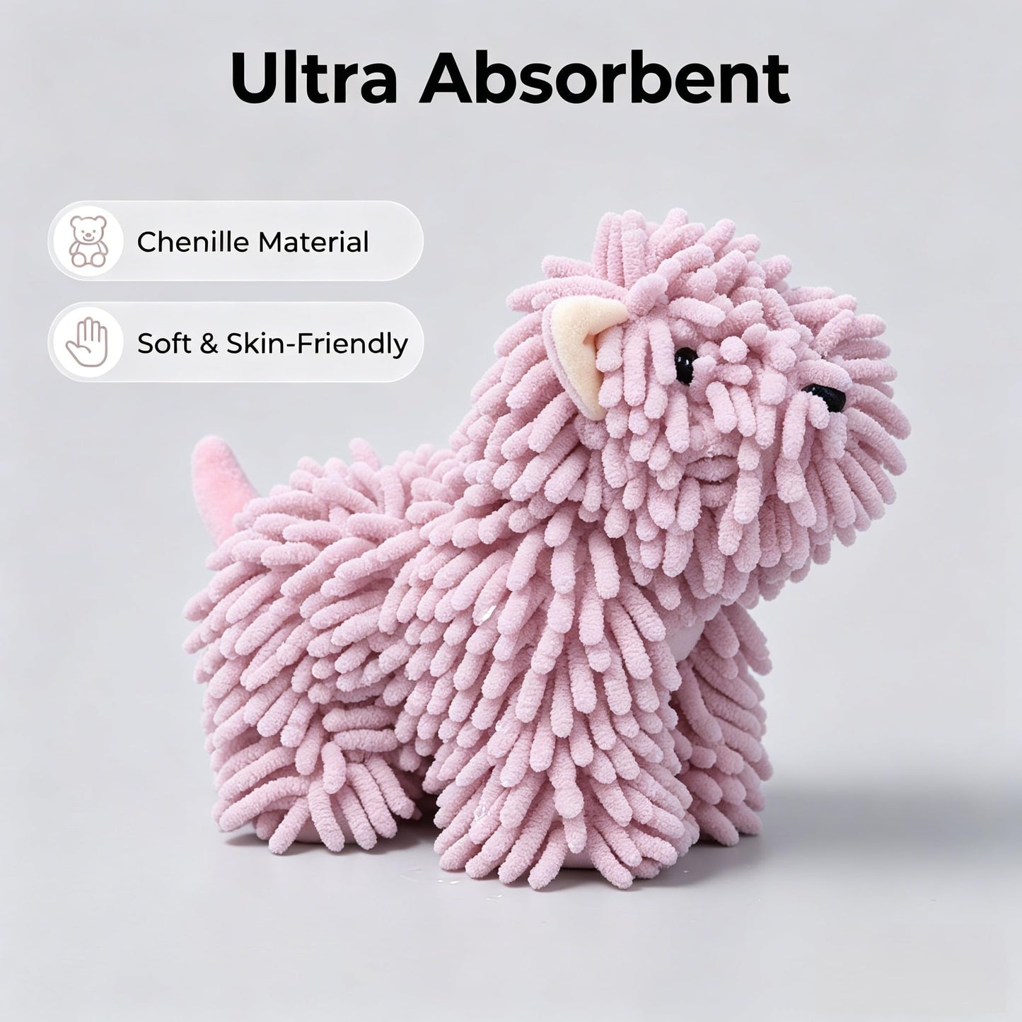 FILOEEX Cute Dog Shaped Chenille Hand Towel, Ultra Soft Highly Absorbent Fluffy Hand Towel
