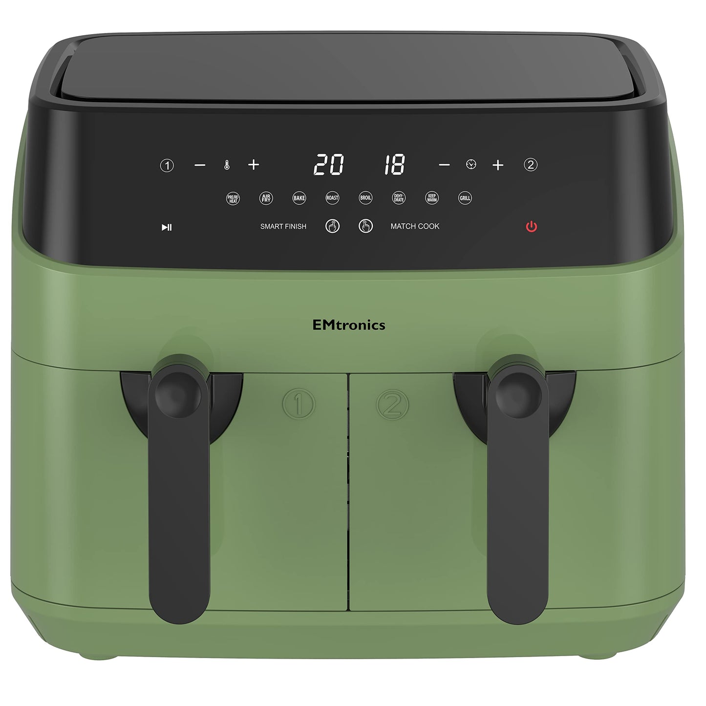 EMtronics EMAFDD9LSG Dual Air Fryer Extra Large Family Size Double XL 9 Litre with 8 Adjustable Pre-Set Menus for Oil Free & Low Fat Healthy Cooking,
