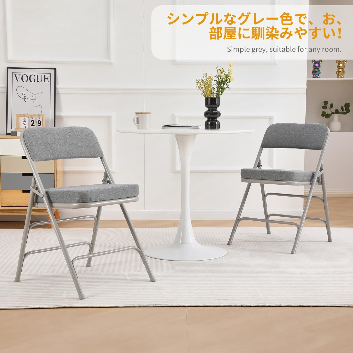 BOOSDEN Padded Folding Chairs with Cushion, Foldable Chair, Single, Grey