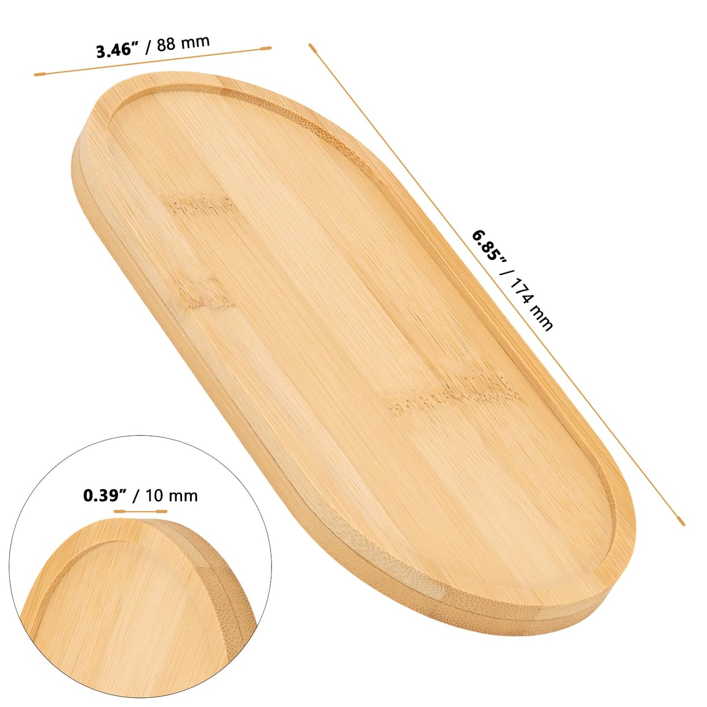 CHEUNGR Bamboo Oval Soap Tray, 6 Pcs Bamboo Bathroom Small Tray, Multi-Functional Wooden Plate Organizer for Tea, Fruit, Snacks, Jewelry Ring, Cakes
