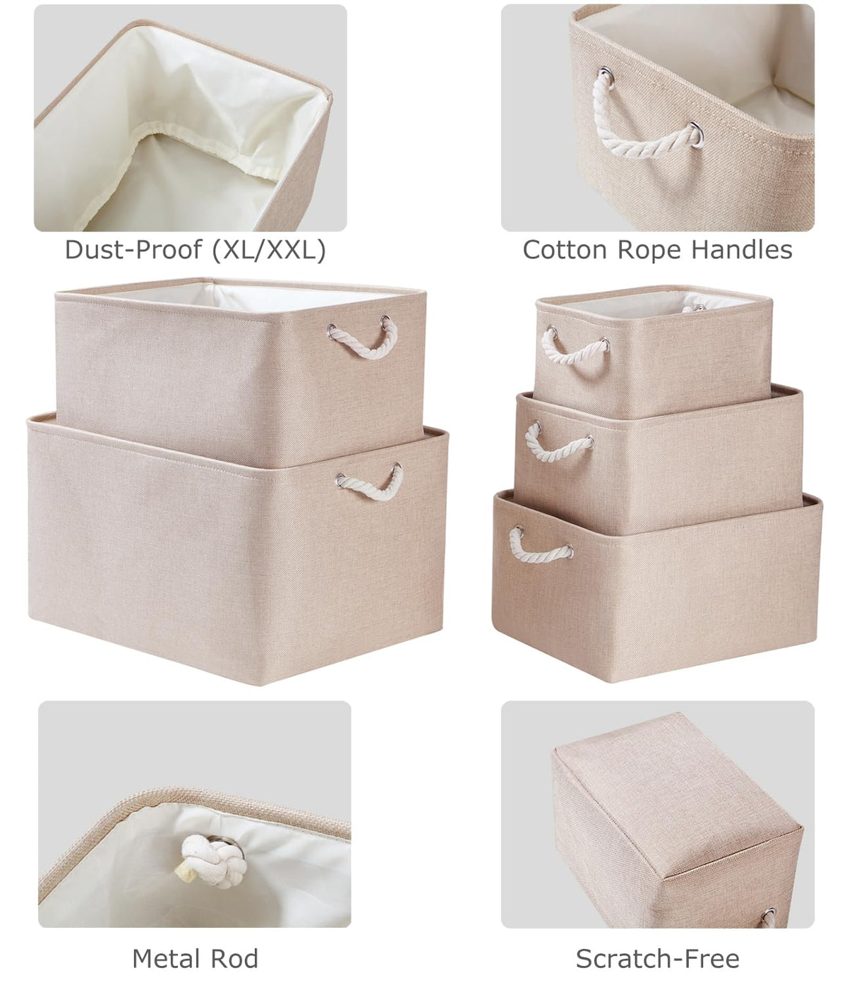 Mangata Fabric Storage Boxes, Storage Baskets for Shelves Light Khaki, S
