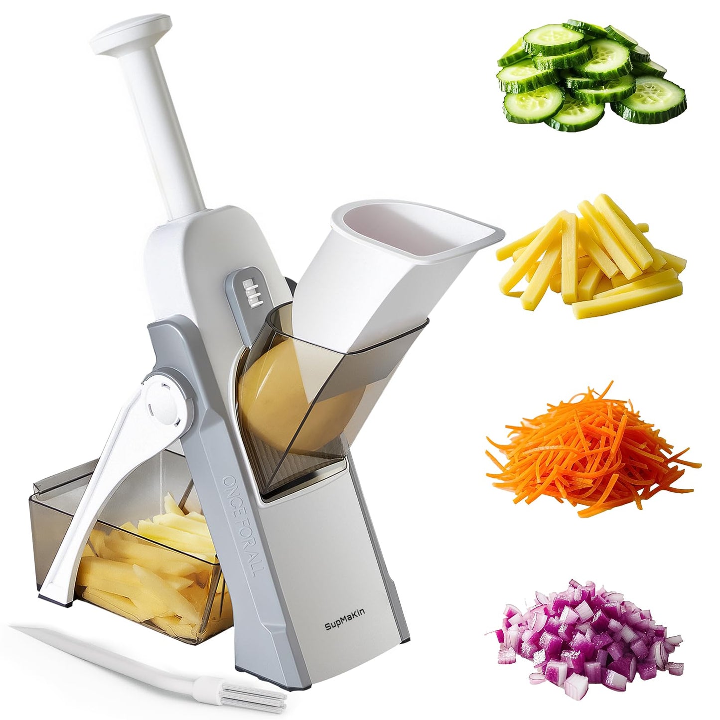 SUPMAKIN Safest Mandoline Vegetable Slicer/Chopper, Potato Chip Cutter, Multifunctional Veg Chopper with 4 Cutting Modes to Slice, Dice, Chop,