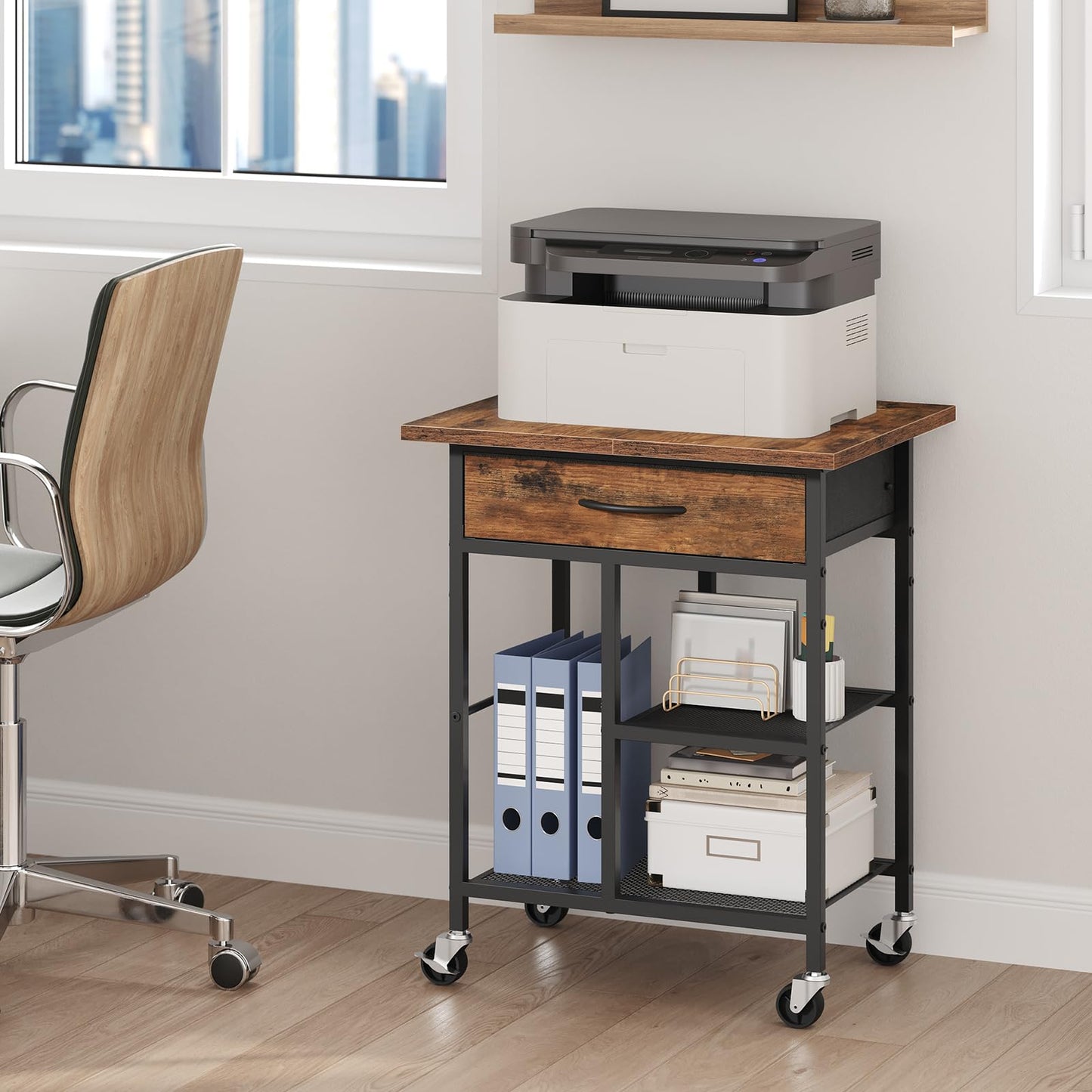 MAHANCRIS Printer Stand, Printer Table, Printer Cart with Fabric Drawer