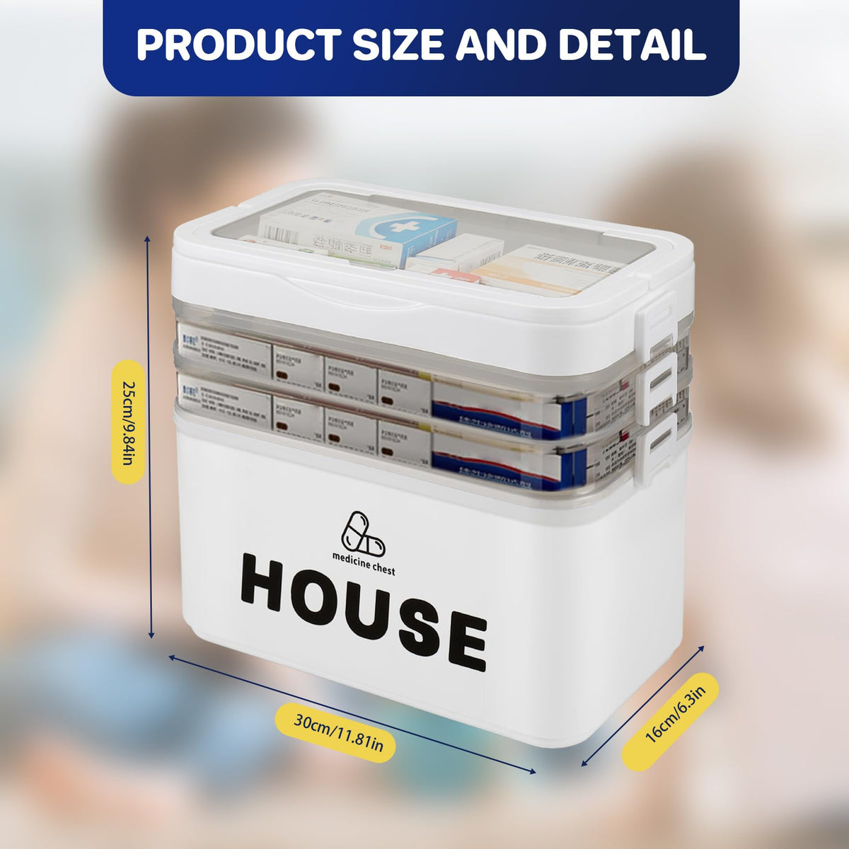 Clickinline Medicine Storage Box,Large 4-Layer Boxes,Portable Medicine Boxes with Lid,Multi-Grid Household Medical Organiser Container for Home