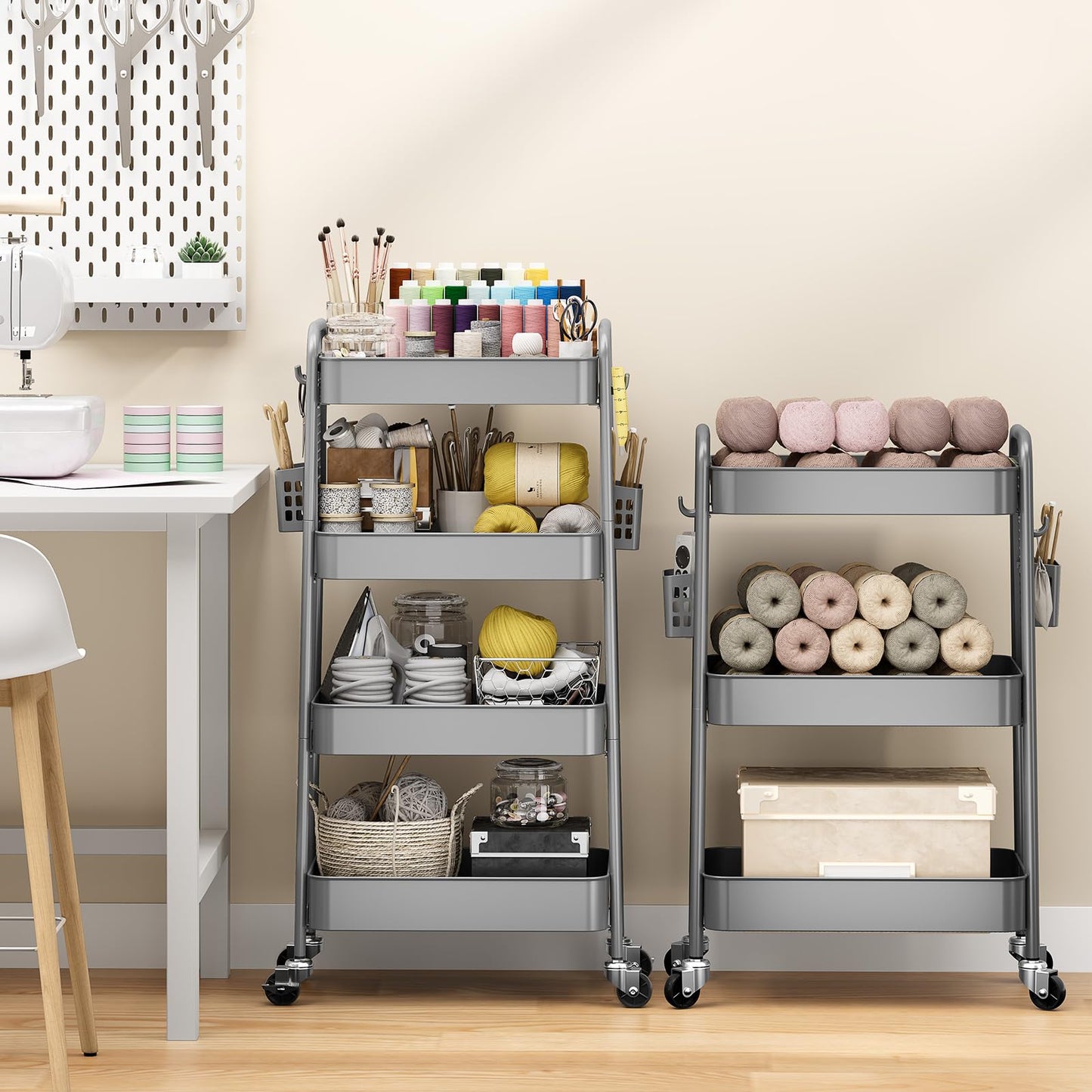 Urackify 4 Tier Storage Trolley on Wheels, Grey