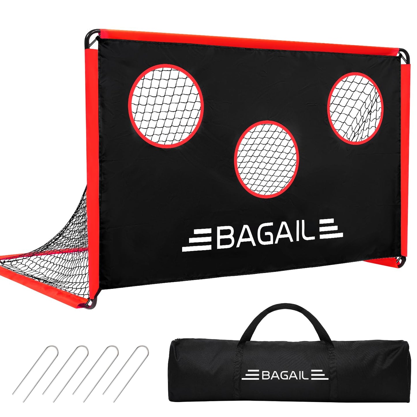 BAGAIL Soccer Goal with Target, 2-In-1 Designed, Football Goal, Portable Carry Bag, Easy to Set up, Ideal for Garden Shooting Training and