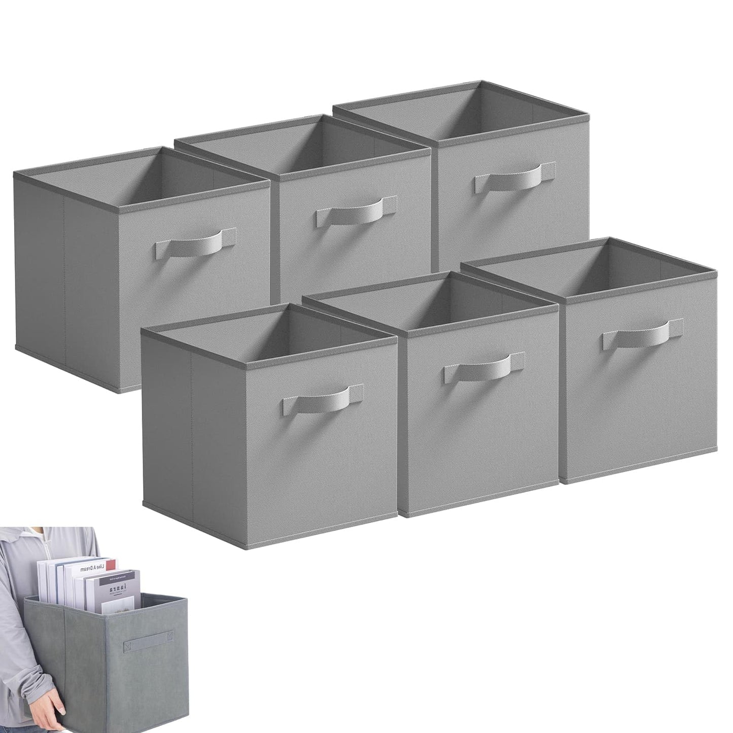 Eidoct Cube Storage Boxes, 6 Pack Foldable Storage Cubes Storage Box | with Handles for Organising Clothes, Grey