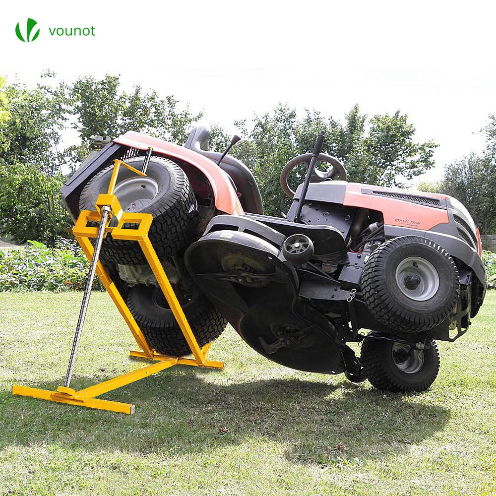 VOUNOT? Ride on Mower Jack Lift, Telescopic Maintenance Jack for Lawn mowers and Garden Tractors, Weight Capacity 400kg, Yellow