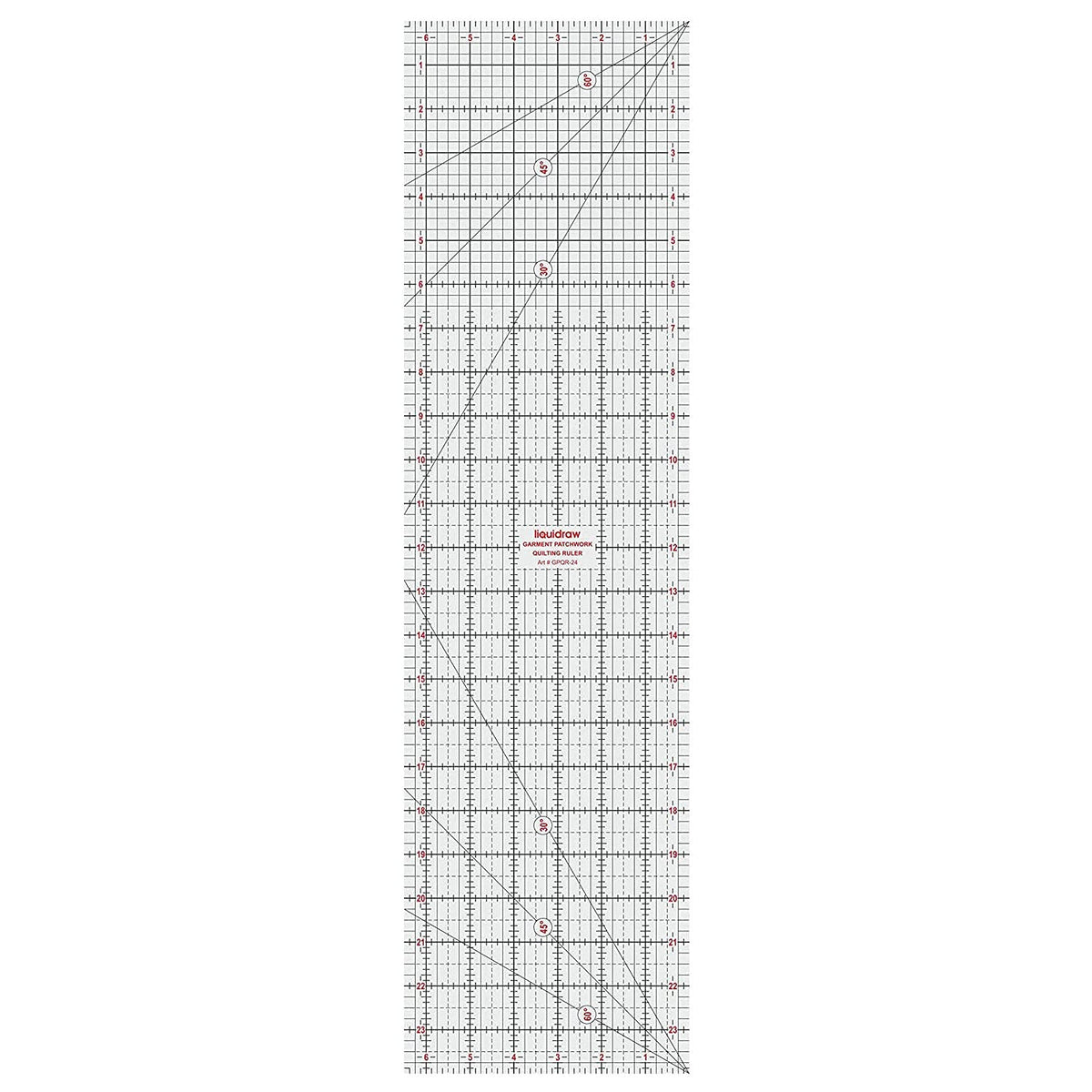 Liquidraw Patchwork Quilting Ruler - 6.5" x 24" | Transparent Acrylic | Clear, Bold Imperial Measurement Markings | Rectangle Quilting Template |