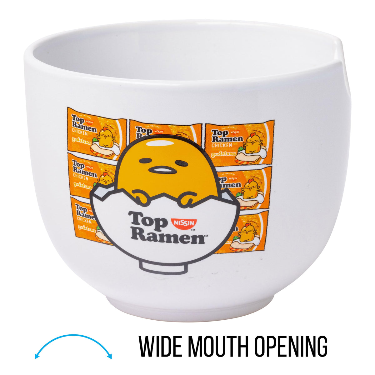 Silver Buffalo Sanrio Gudetama Nissin Top Ramen Ceramic Ramen Bowl with Chopsticks, 20oz
