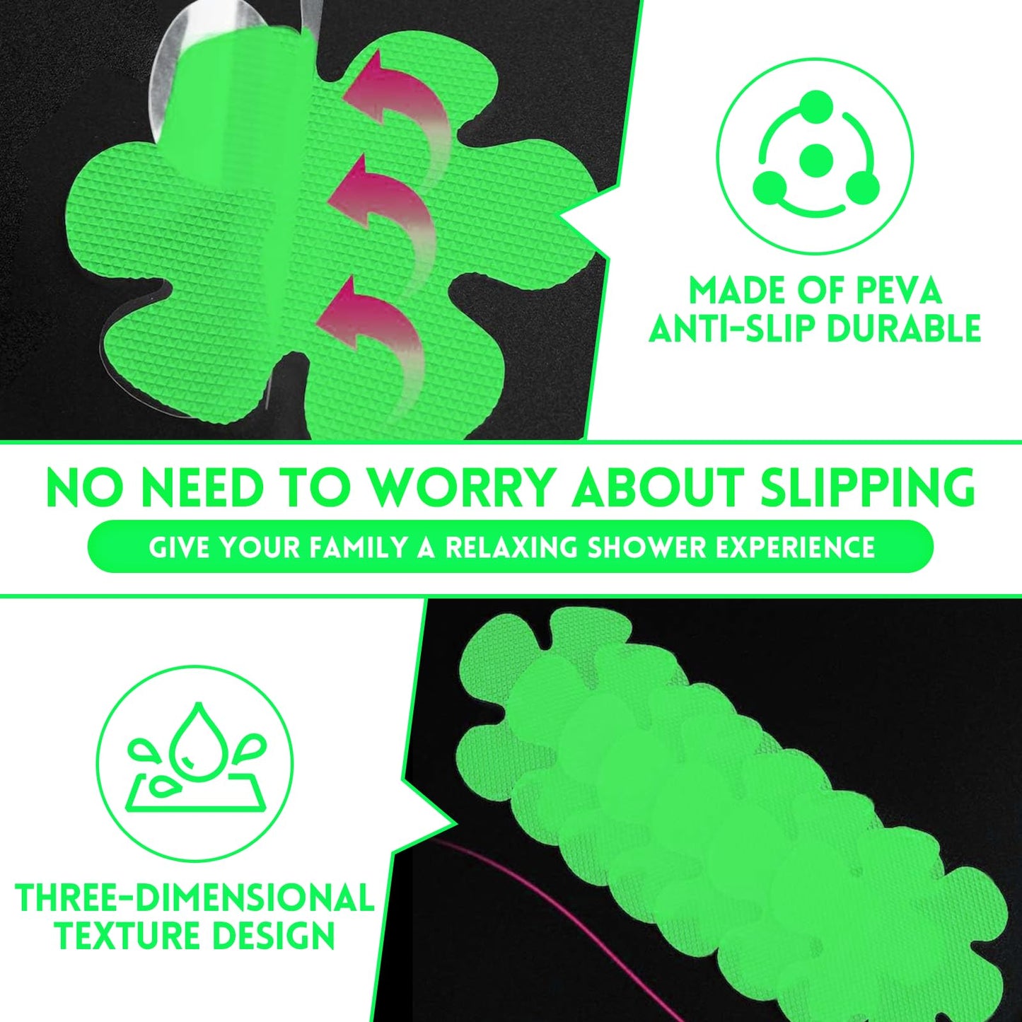 24 pcs Bathroom Non Slip Stickers Luminous Stickers Flower Shape Non Slip Shower Stickers Contains 12 pcs 10 CM and 12 pcs 4,5CM Flowers Luminous