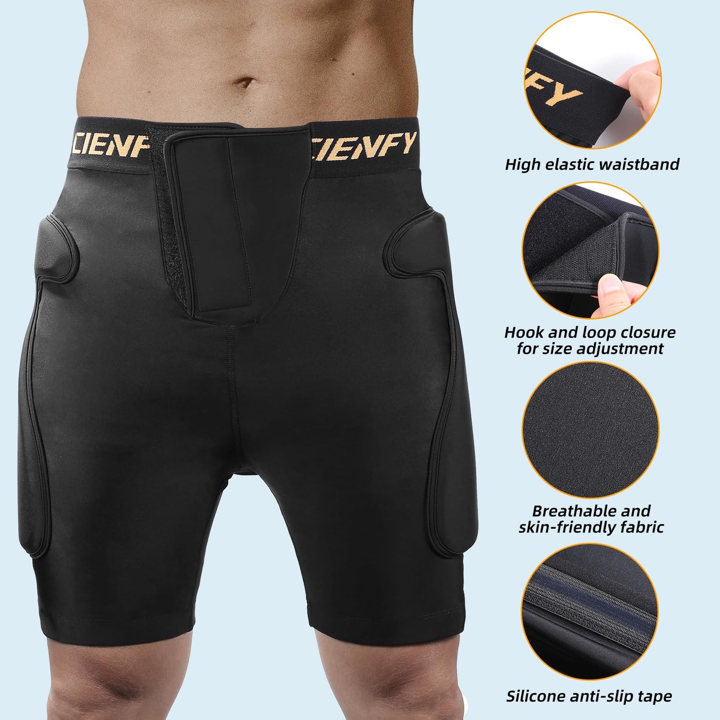 Cienfy 3D Hip Protective Padded Shorts EVA Tailbone Pad Impact Gear for Skiing Skating Snowboarding Skateboarding (Medium)