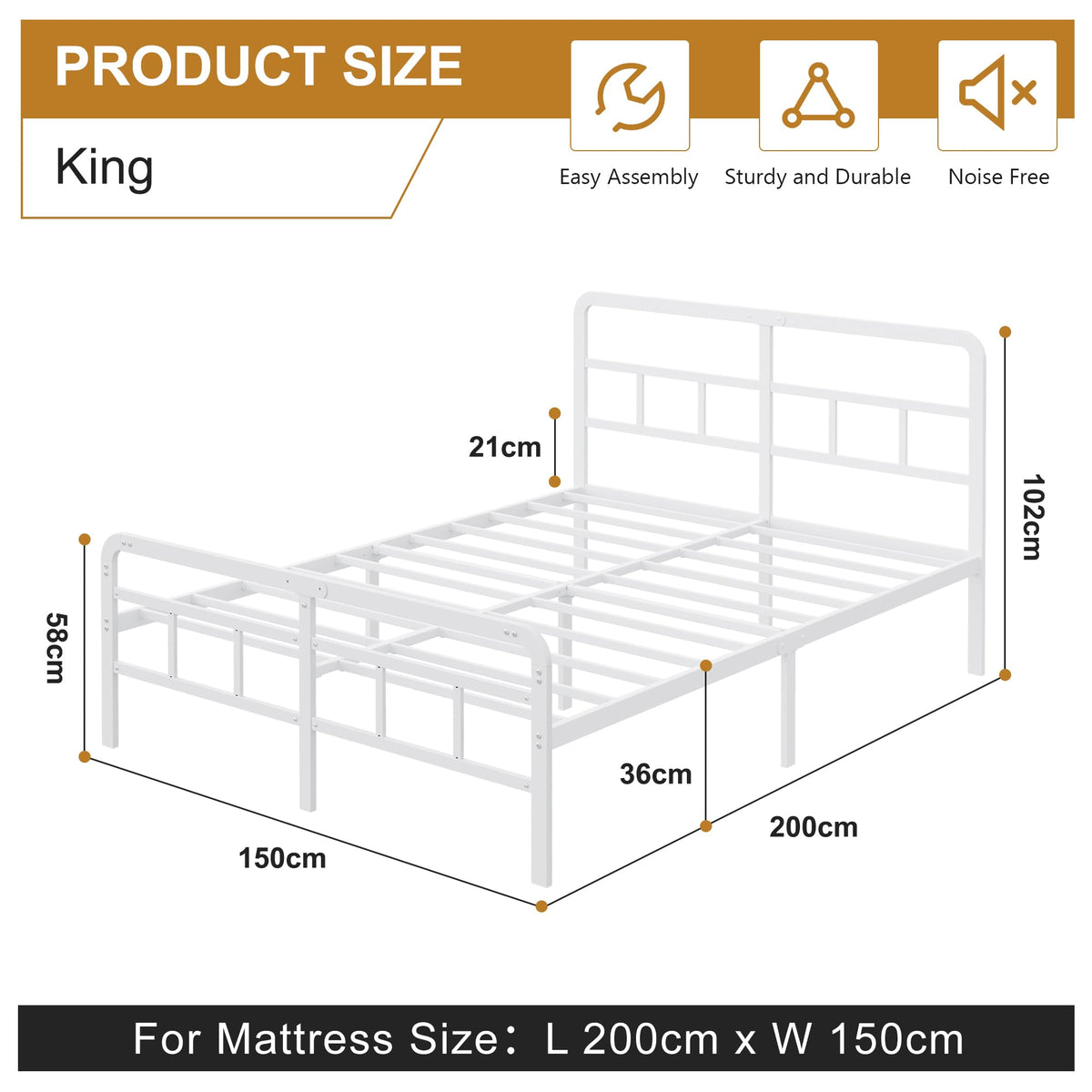 Yicensen King Size Bed Frame with Headboard and Footboard