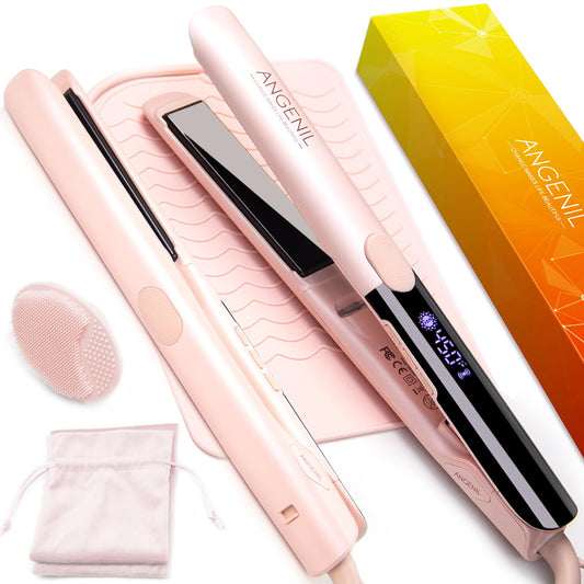ANGENIL Pro Titanium Flat Iron Hair Straighteners for Women, Dual Voltage Hair Straightening and Curling Iron in One, 20s Fast Heating, Ionic Round