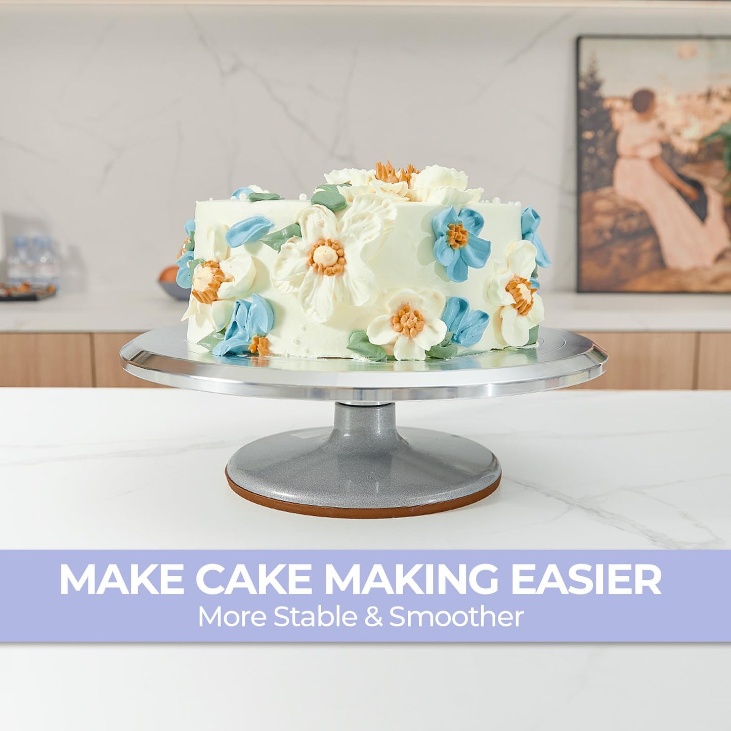 Cake Turntable, Ohuhu 12 Inch Cake Decorating Turntable, Aluminium Alloy Cake Rotating Stand with 2 Icing Spatula and 3 Comb Icing Smoother, for