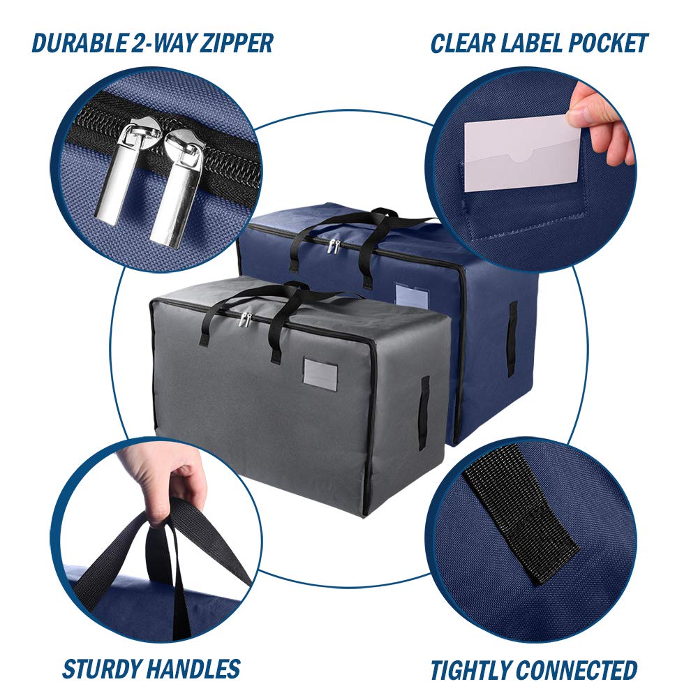 IHOMAGIC 2 Pieces Large Underbed Storage Bag with Handle, Foldable 600D Oxford Fabric Clothes Storage Bags Organizer Bag for Quilt, Blankets 100L