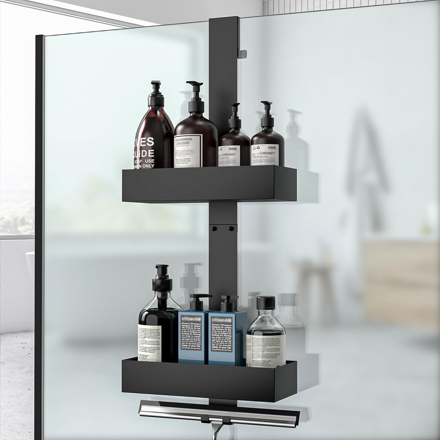 Diwoker Shower Caddy Hanging - 2-Tier Over Door Shower Shelf, Bathroom Storage No Drilling Hanging Shower Organiser Black