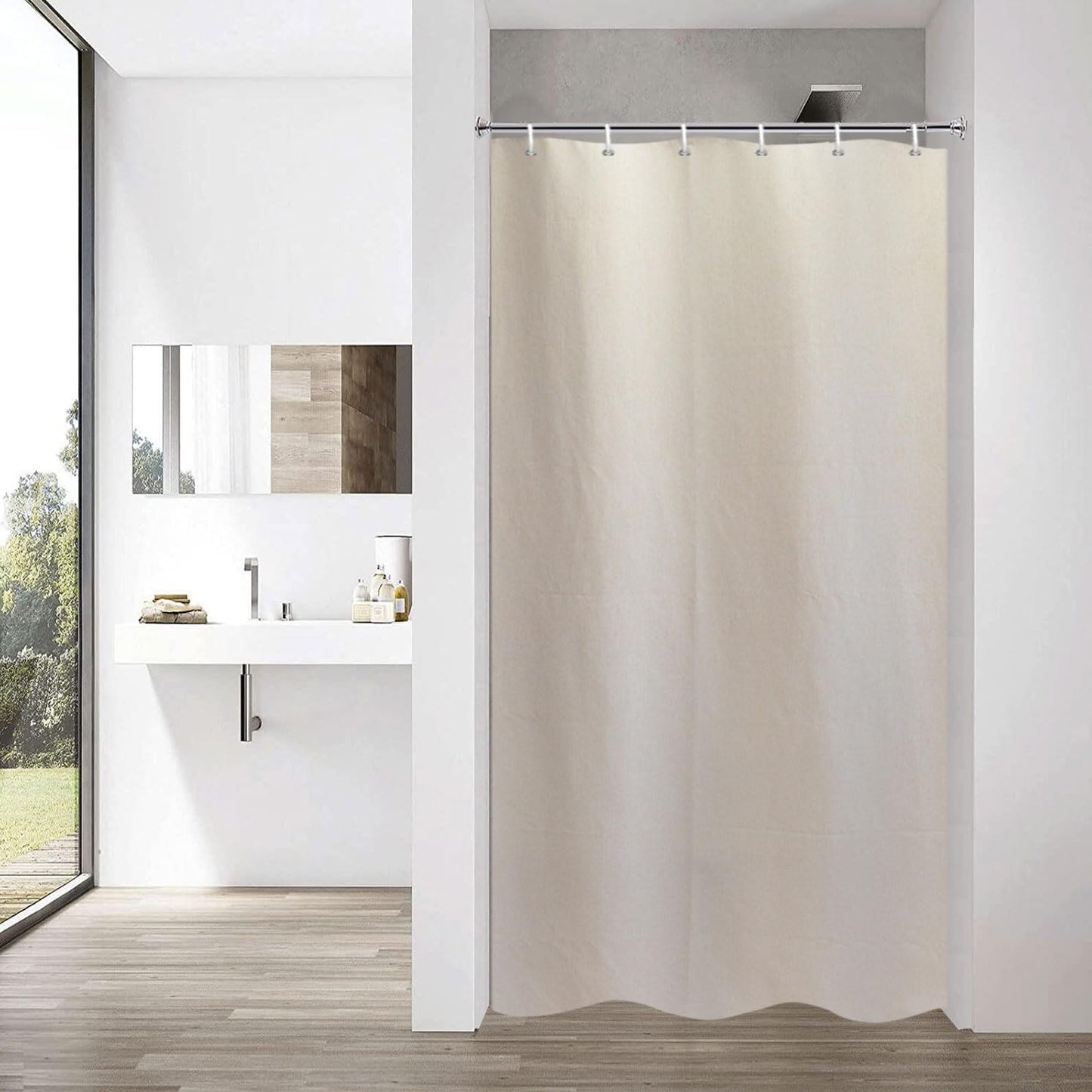 YISURE Narrow Linen Textured Shower Curtain 90x180cm, Heavy Duty Fabric Shower Curtains for Bathroom Waterproof Thick Taupe Hotel Luxury, Beige