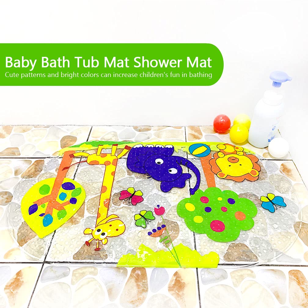 PTAPIPI Anti-Slip Shower Mat (39 x 69 cm) - Forest Zoo Pattern