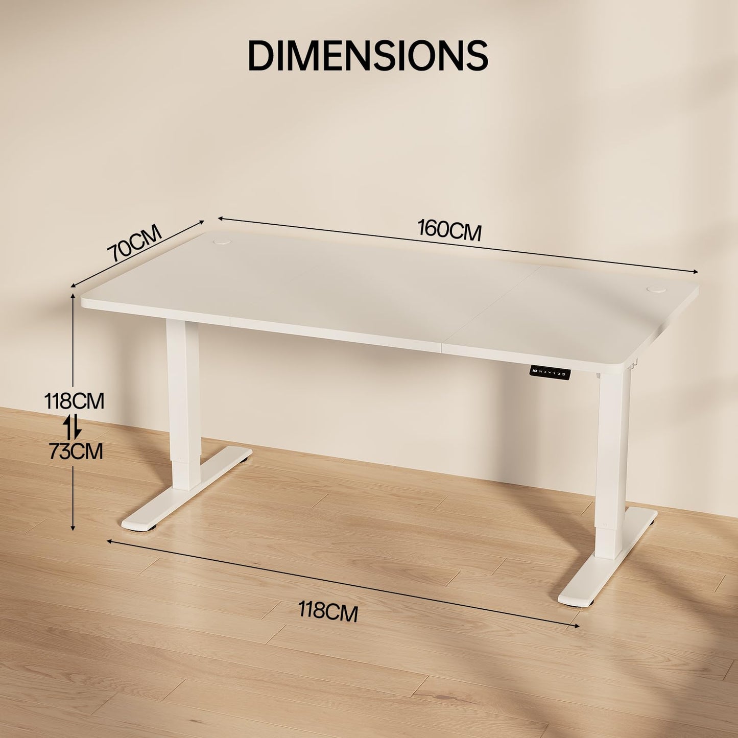 Homall Electric Height Adjustable Desk, Adjustable Height Office Desk with USB Ports, 160x70cm, Home Office with Splice Board, White
