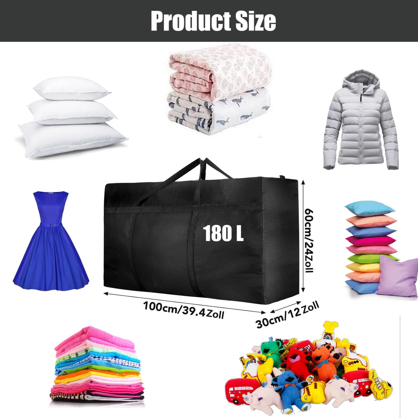wintfarm extra large storage bags,4PCS 180L Waterproof Duvet Moving Boxes,600D Oxford For Under Bed Storage,Clothes,Bedding Or Traveling And