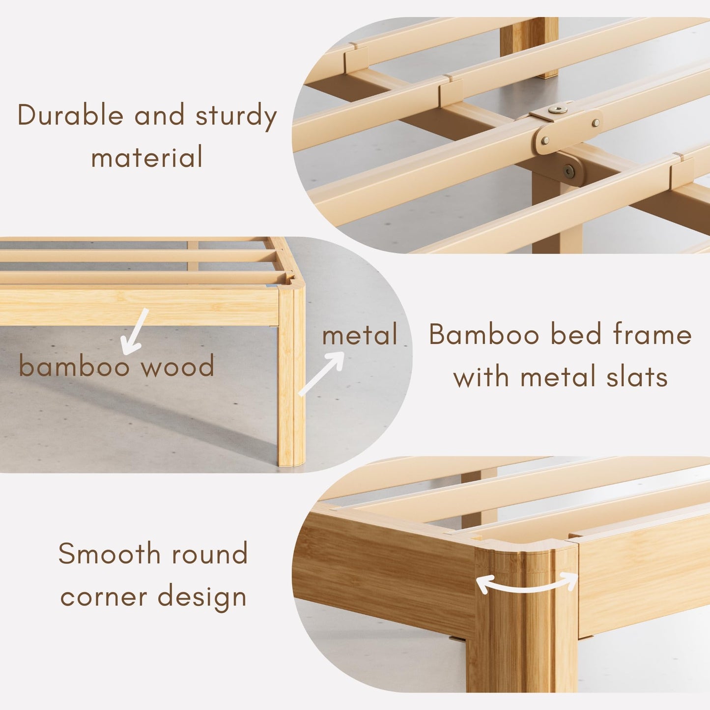 QFtime Bamboo Wood Double Bed Frame, Platform Bed Frame Double with Metal Slats Support, Easy to Install, Noise Free, Sturdy, 30.5 cm High