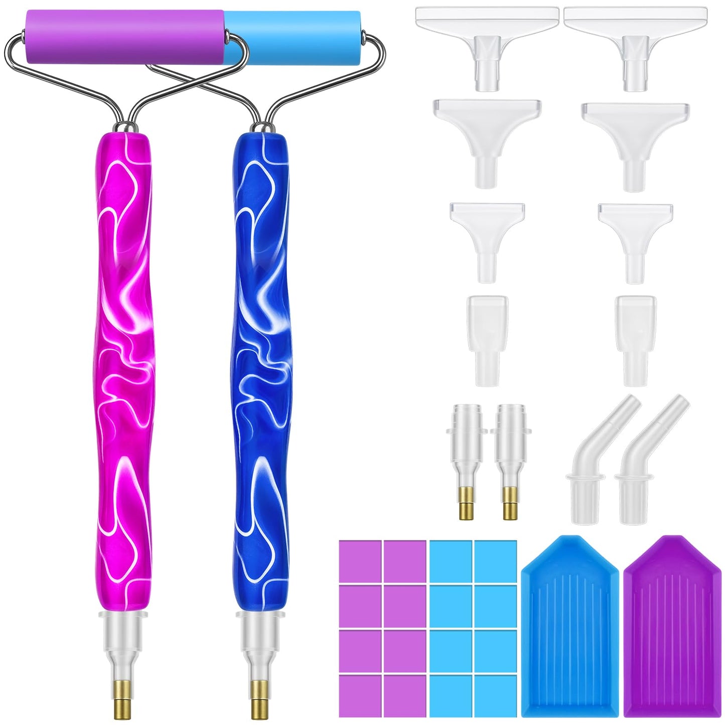Furuising 2Pcs Diamond Art Pens with Rollers, Diamond Art Accessories Tools, Painting Pen with 2Pcs Trays, 12Pcs Replacement Tips, 20Pcs Wax for