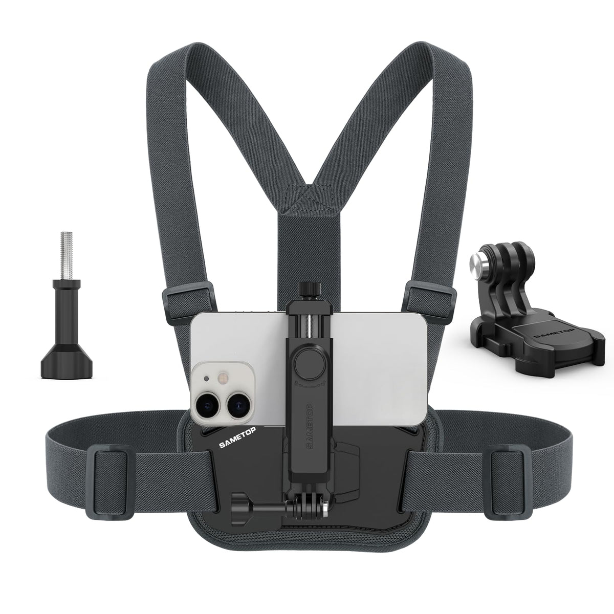 Sametop Phone Chest Mount Harness Holder Mobile Phone Strap Clip Compatible with iPhone Samsung GoPro 13/12/11/10/9/8 DJI Osmo and Most Cell Phones