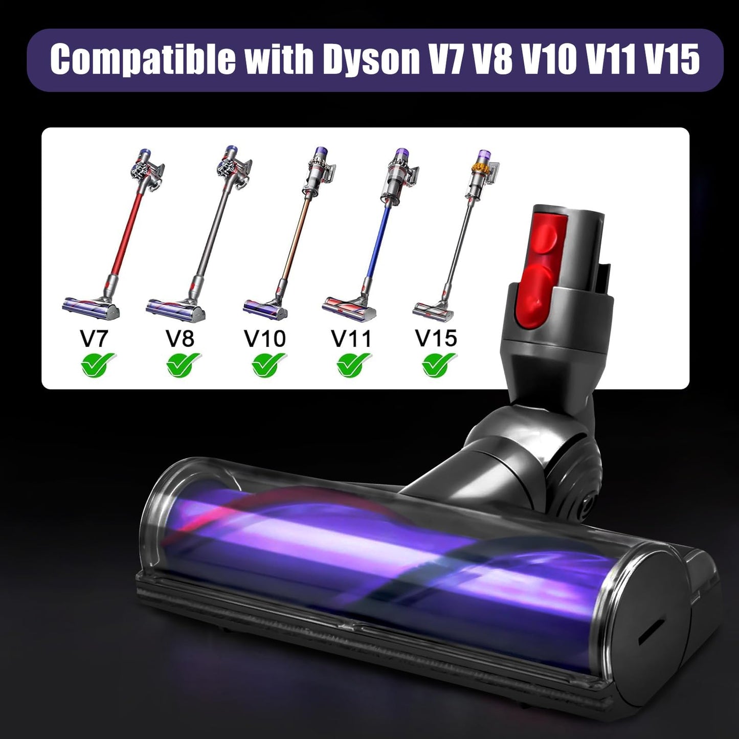 Chuancheng Floor Brush Replacement Turbine Brush Head for Dyson V7 V8 V10 V11 V15 Cordless Vacuum Cleaner Motorhead Turbine Floor Tool
