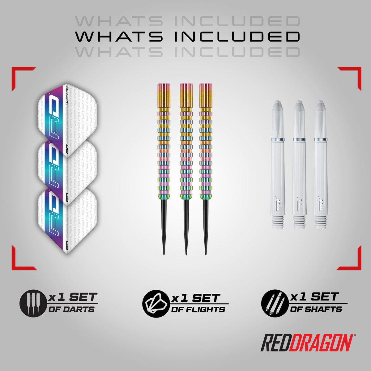 RED DRAGON Javelin Spectron 20 Gram Premium Tungsten Steeltip Darts Set with Dart Flights and Dart Shafts (Stems)