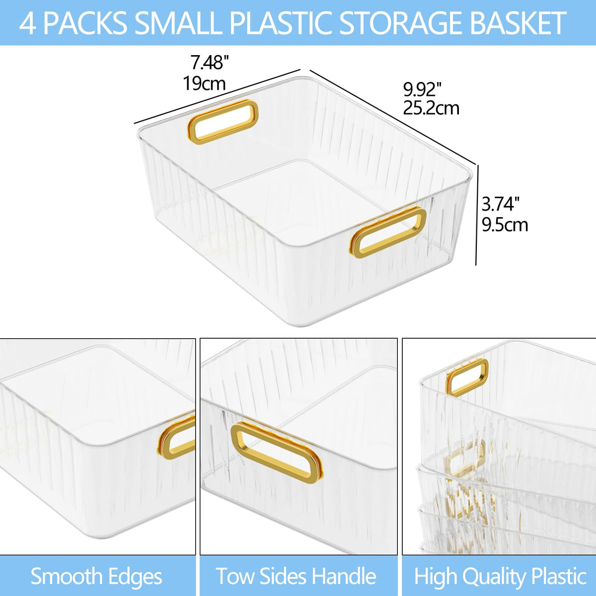 Wakikini 6 Packs Clear Pantry Organiser Basket Bins, Plastic Storage Bins