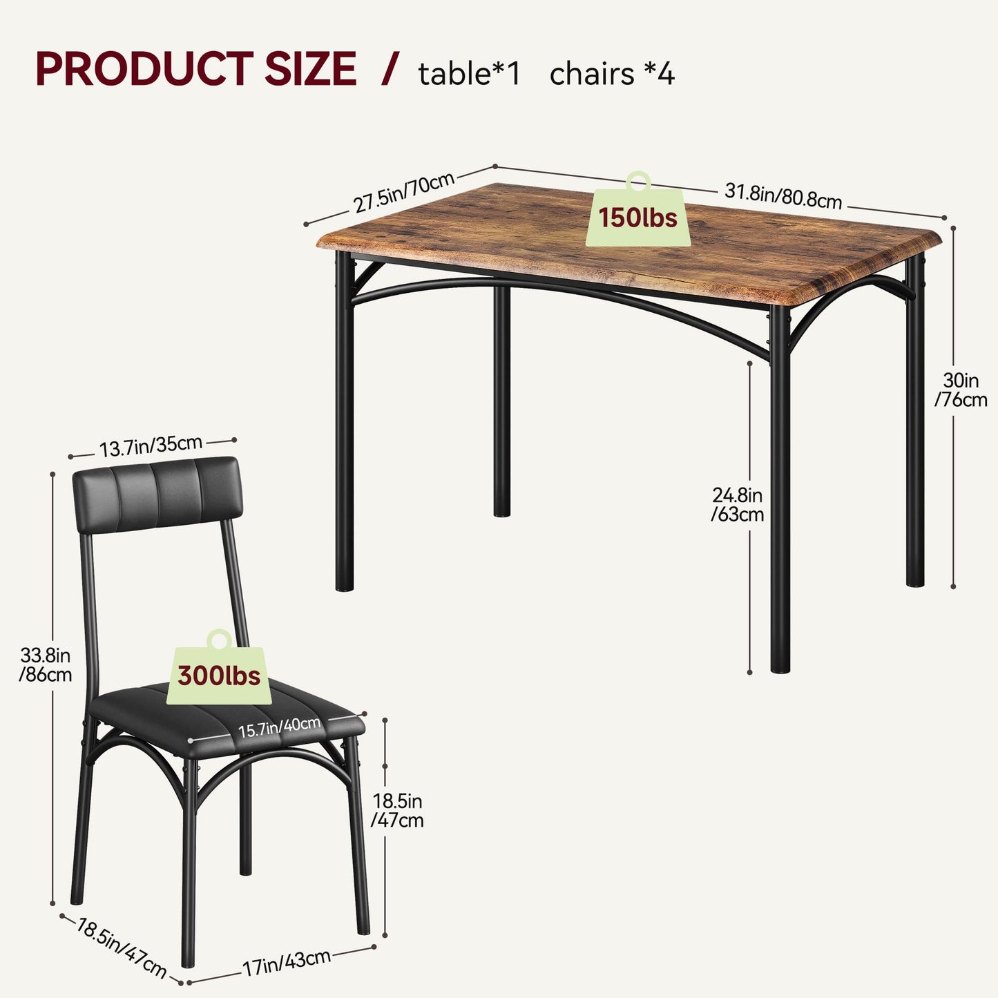 Crevyteg Modern 5-Piece Dining Table Set for 4, Sturdy Steel Frame Dining Table and Upholstered Chairs