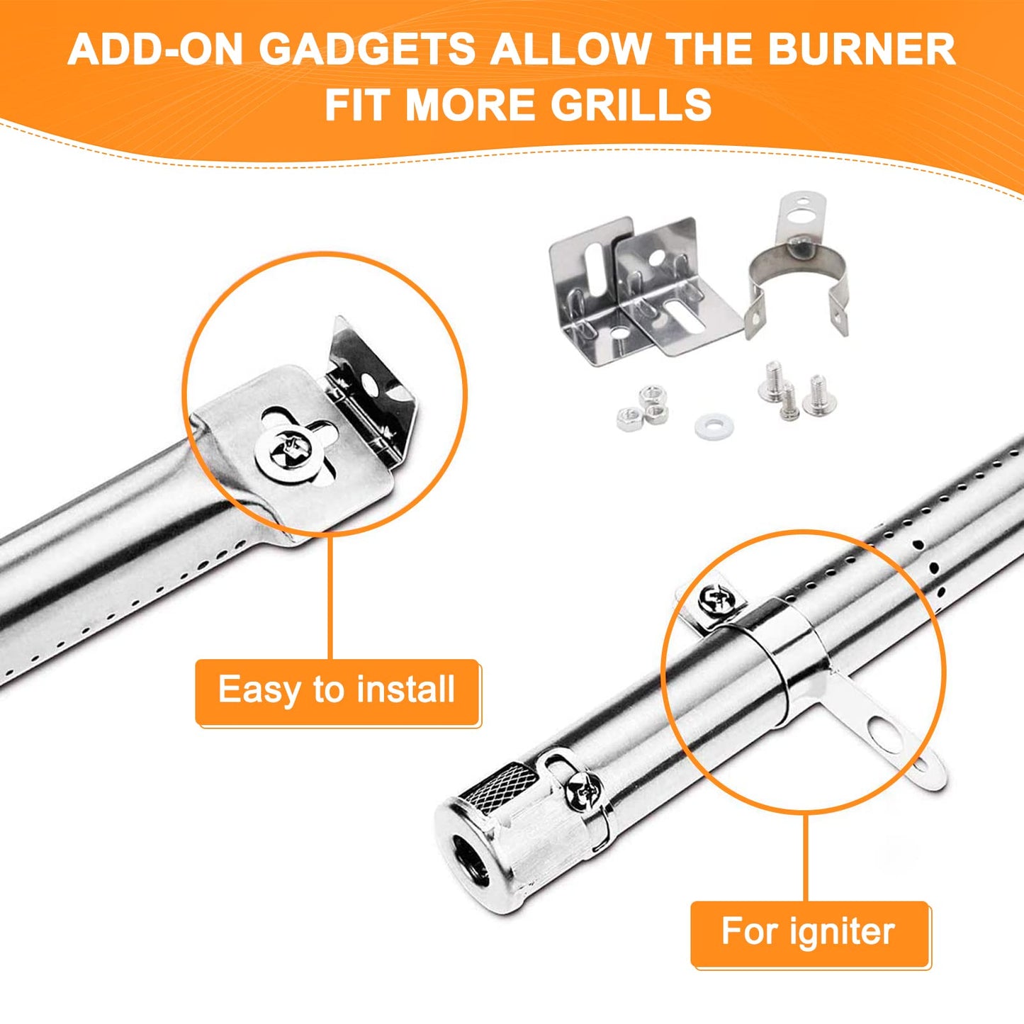 GFTIME Universal Adjustable Burner & Heat Plate bbq spare parts for Charbroil, Outback, Barbecook, Jamie Olivier, CosmoGrill, Stainless Steel