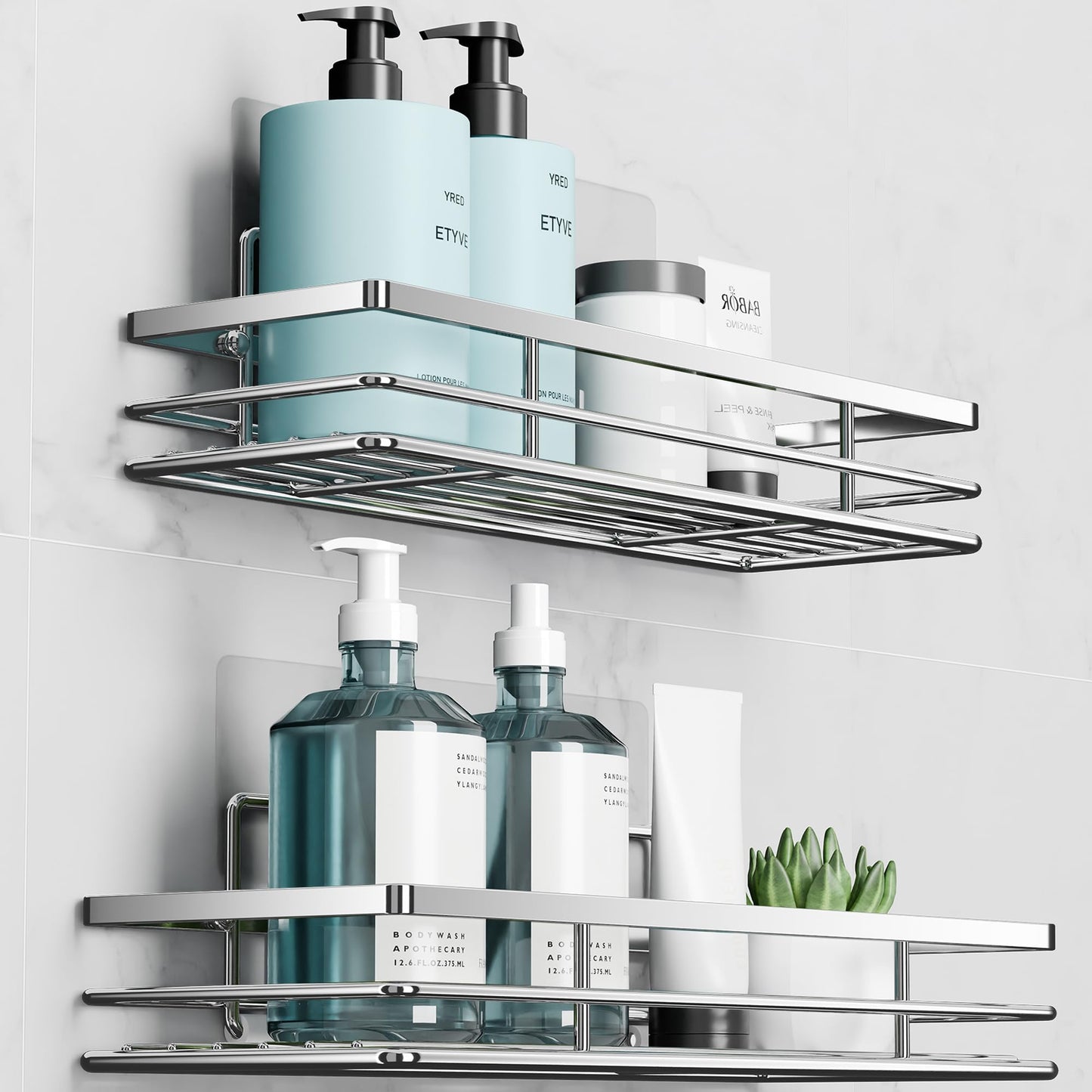 Saffruff Shower Caddy 2Pack No-Drilling Organiser Bathroom Caddy with Adhesive Silver 11.8 x 4.3?