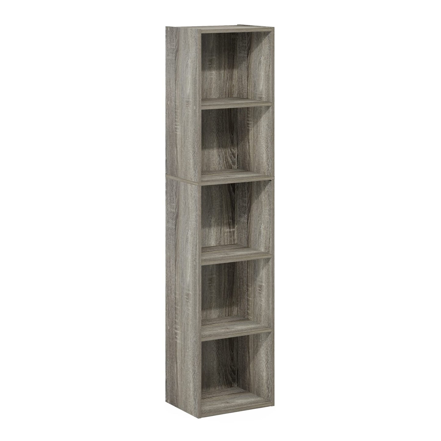 Furinno PASIR Book Shelf, 5-Tier Modern Bookshelf, Open Shelves Bookcase 9 x 12 x 52, for Living Room, Bedroom, Home Office, French Oak