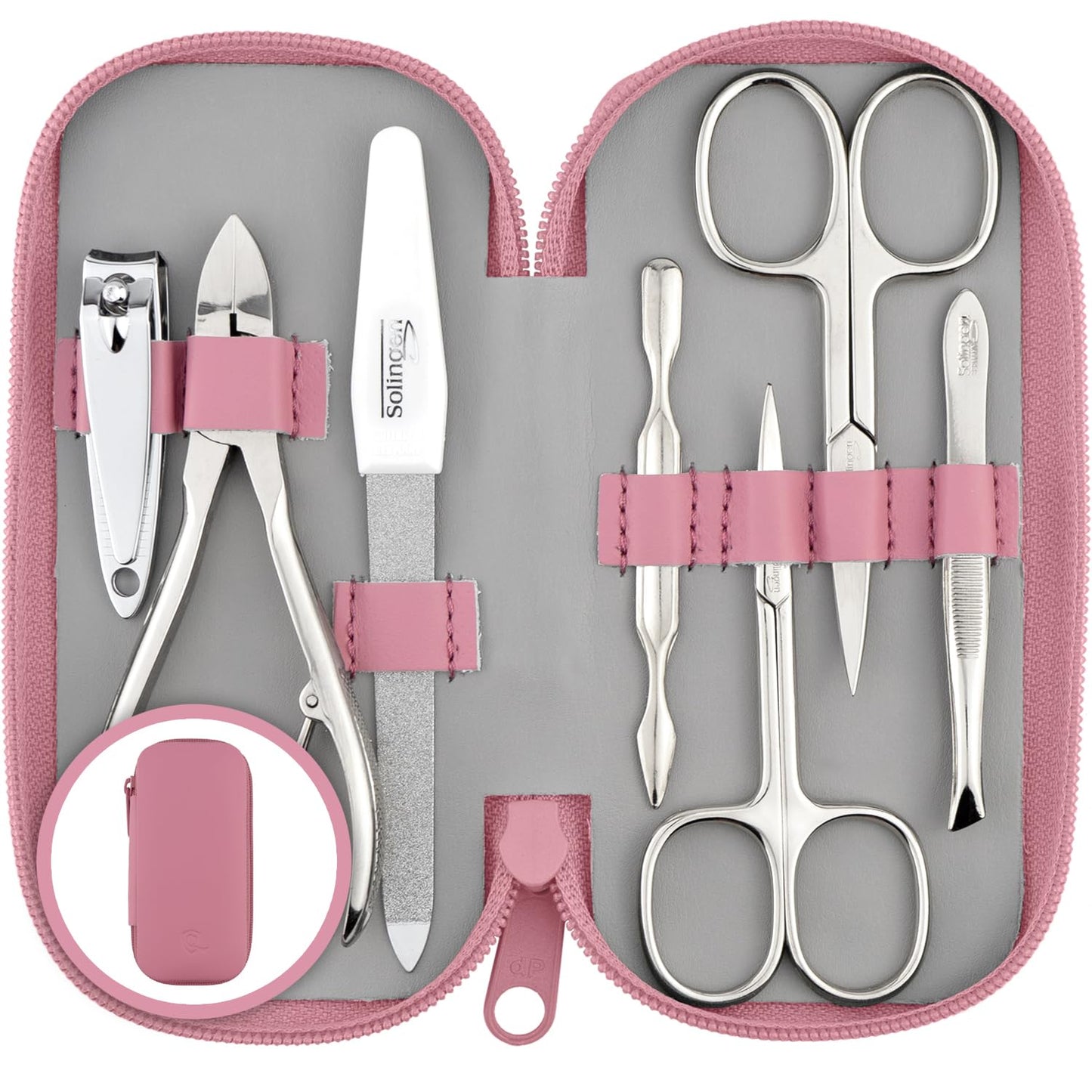 Solingen Manicure Set for Women & Men - 7-Piece Pedicure Kit Made in Germany with Nail Nippers - Elegant and Handy Fashion Leather Case - Ideal as a